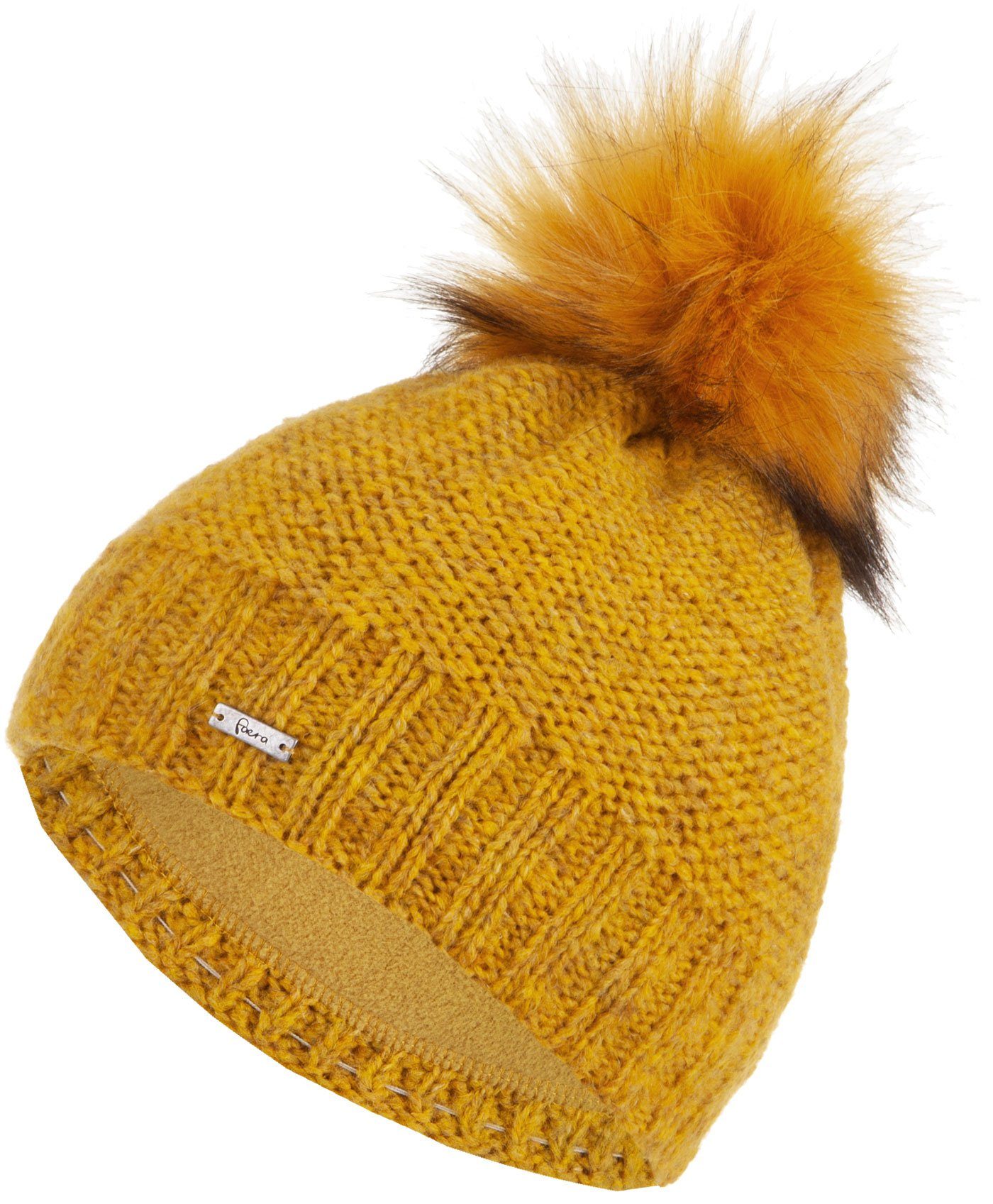 Beanie Bommelmütze gefüttert Strickmütze Wintermütze Mütze Faera Haube senf Winter Damen