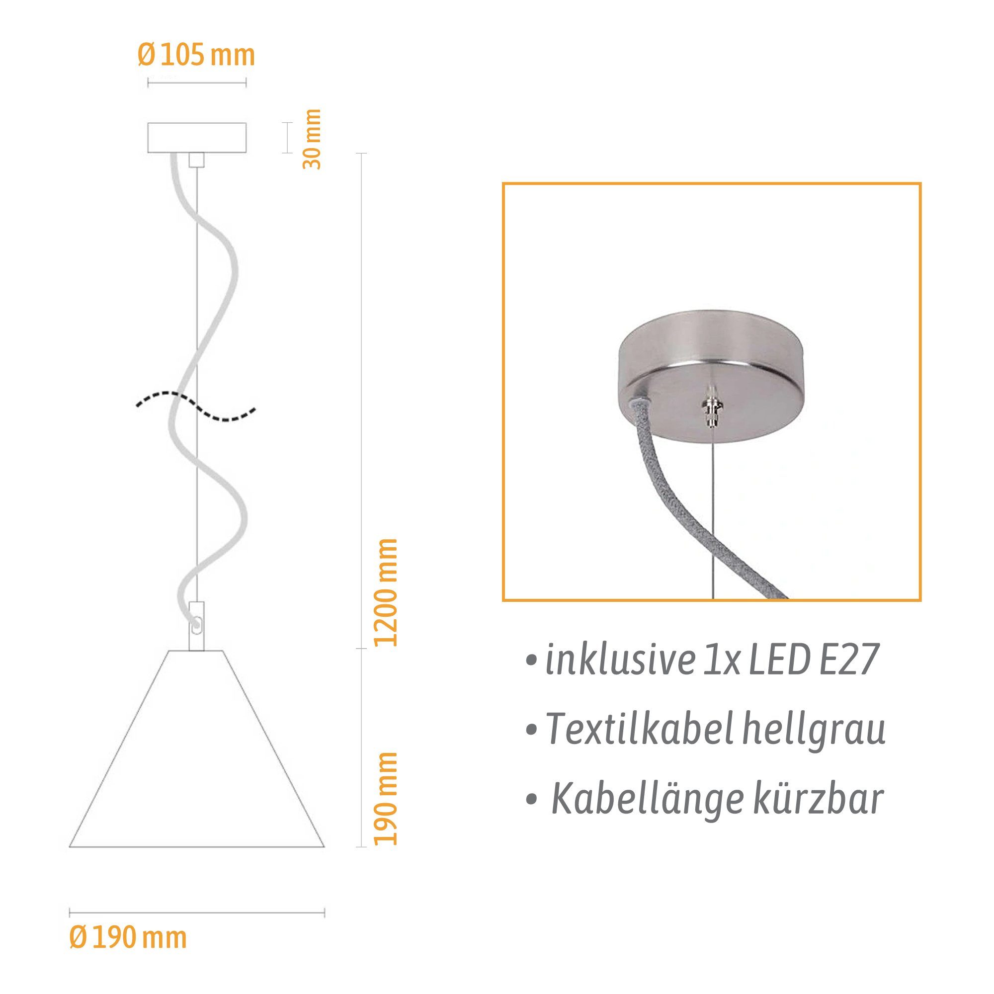 WiFi, Pendelleuchte Tageslicht Design aus LEA SSC-LUXon Warmweiß mit bis LED-Hängeleuchte LED Beton Filament Smart E27