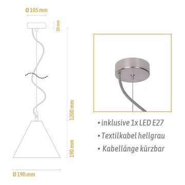 SSC-LUXon LED-Hängeleuchte Beton Pendelleuchte LEA mit Edelstahl Elementen mit LED E27 warmweiss