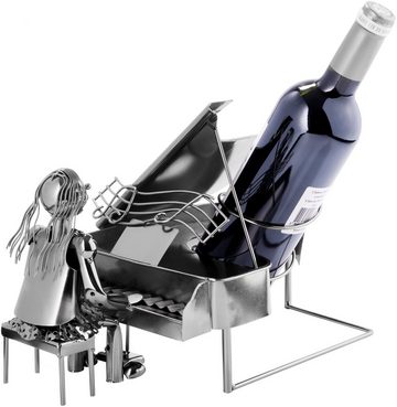 BRUBAKER Weinflaschenhalter Klavierspielerin mit Klavier, (inklusive Grußkarte), Weinhalter Metall Skulptur, Wein Geschenk, Flaschenhalter