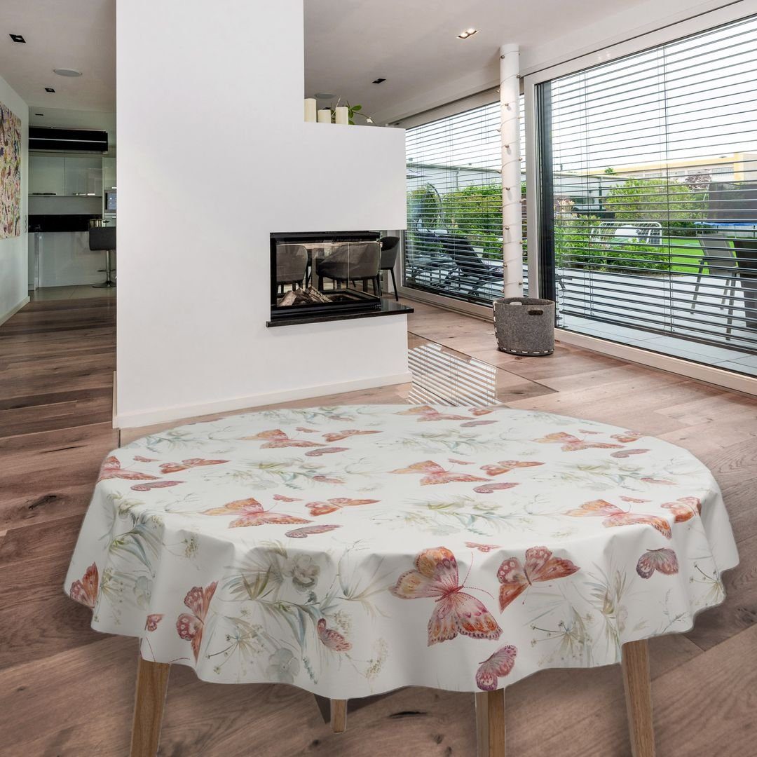 laro Tischdecke Wachstuch-Tischdecken Schmetterling Weiß Rund günstig online kaufen