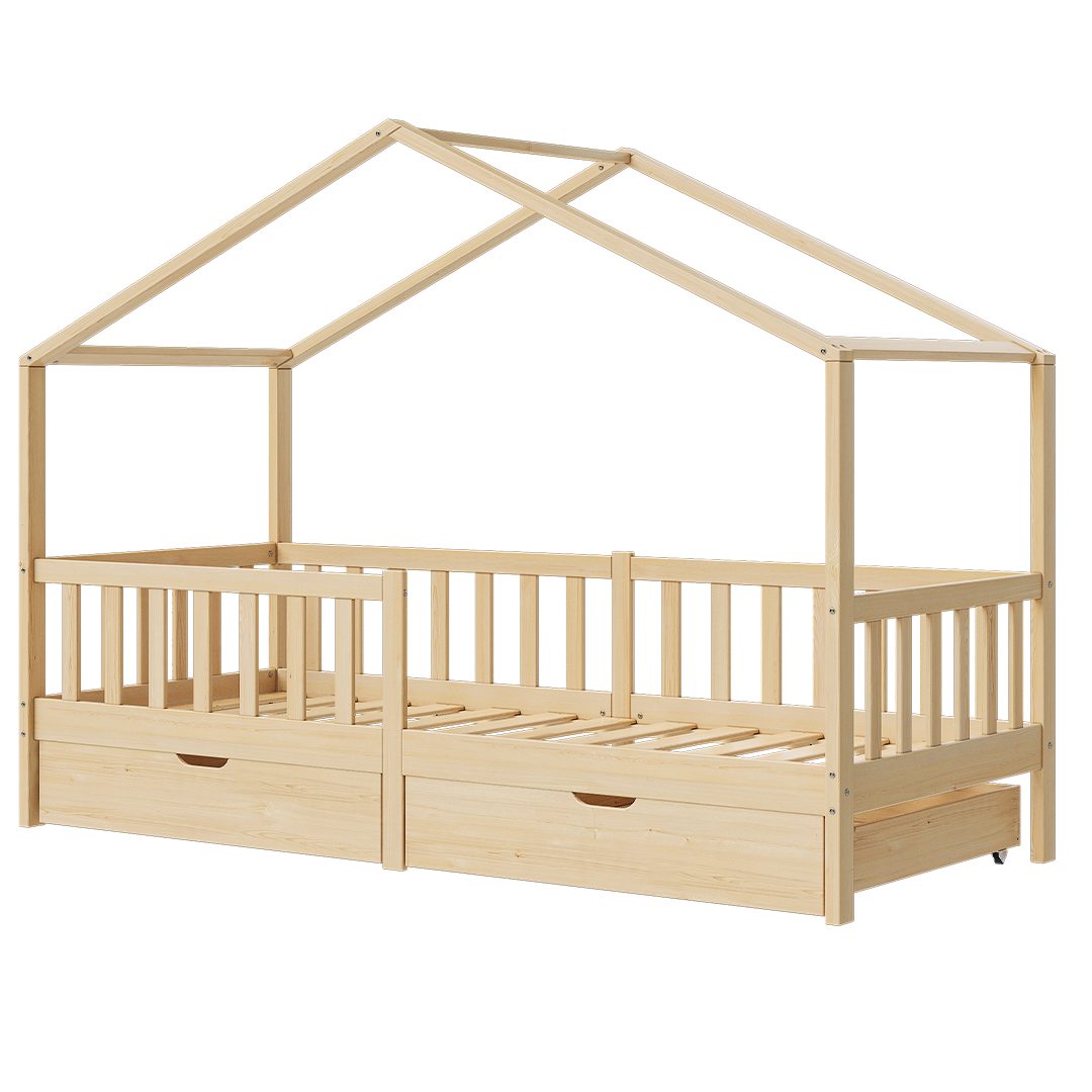Bellabino Hausbett Bia mit Rausfallschutz & Lattenrost (natur, mit zwei Sch günstig online kaufen