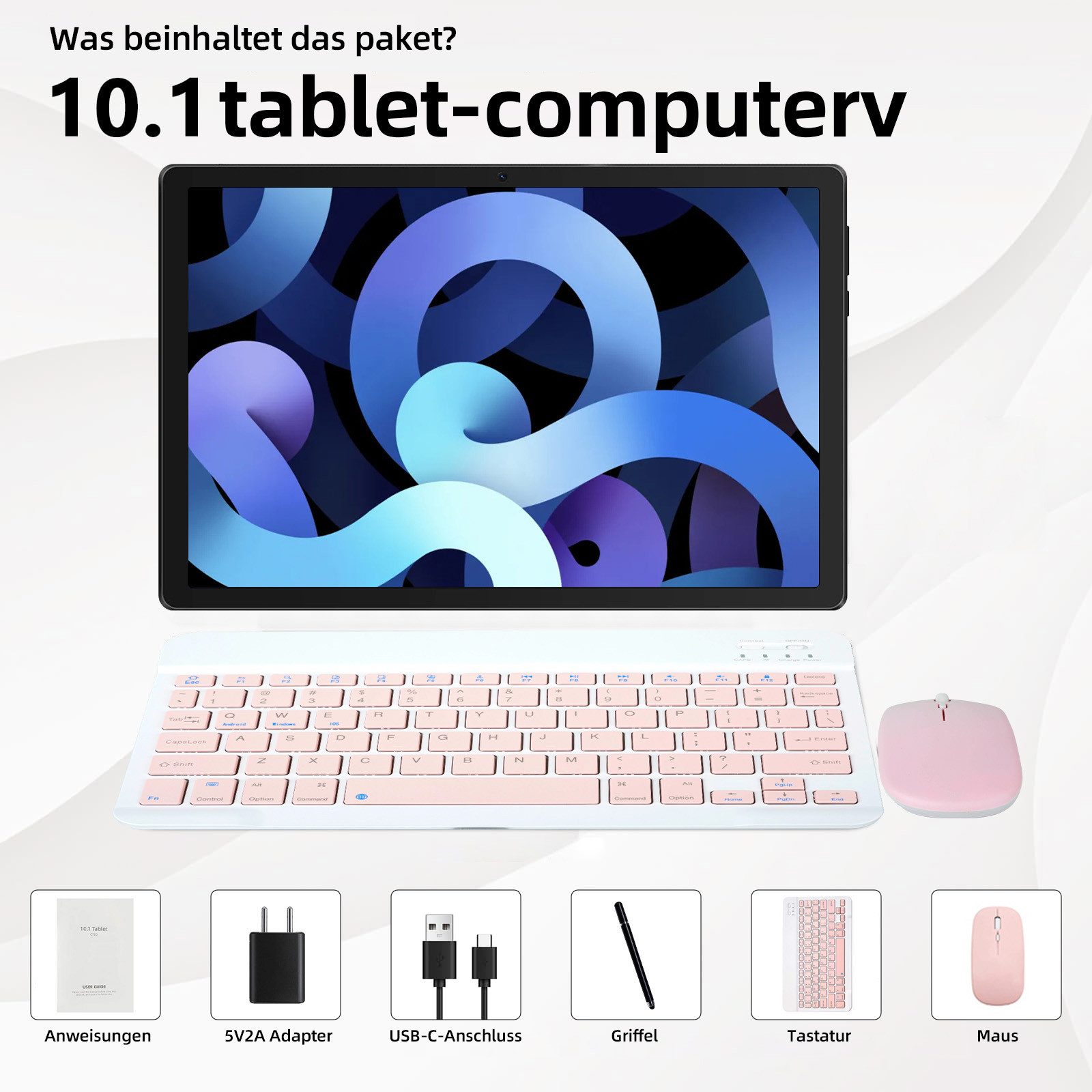 BUFO Android 14 10 Zoll 8(3+5)GB+64GB mit Tastatur, Maus und Stift Tablet (10", 64 GB, Android, 2,4G/5G WiFi, Split-Screen-Funktion, HD 1280x800, Dual-Kamera)