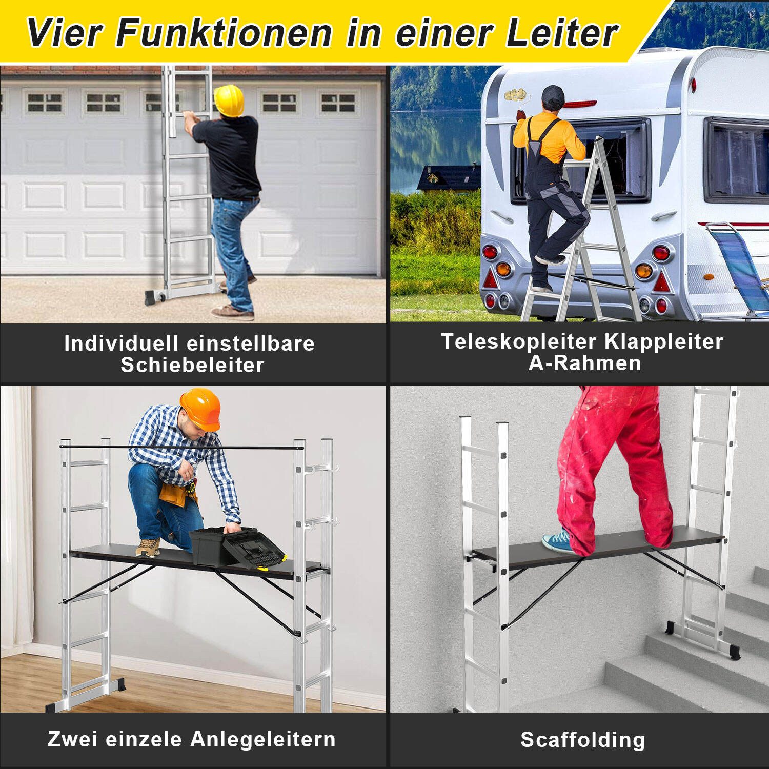 Clanmacy 4-in-1 Work Scaffold, Multi-Purpose Aluminum Ladder