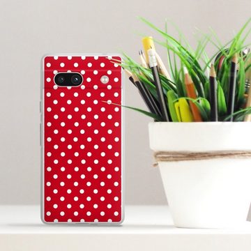 DeinDesign Handyhülle Punkte Retro Polka Dots Polka Dots - dunkelrot und weiß, Google Pixel 7a Silikon Hülle Bumper Case Handy Schutzhülle