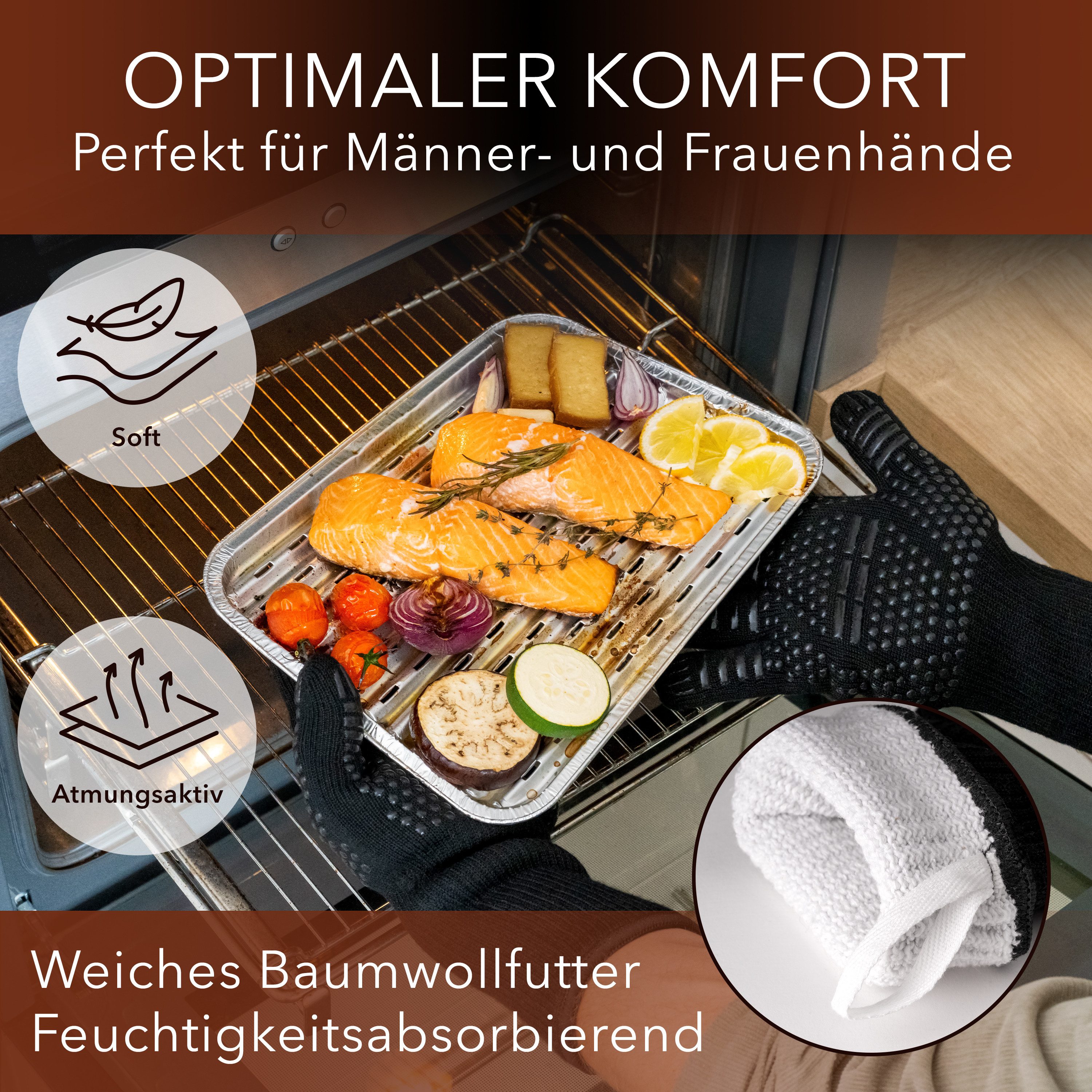 AVANA Grillhandschuhe Aramid Ofenhandschuhe Backhandschuhe Topfhandschuhe BBQ Handschuhe, Hitzebeständig bis zu 800 ° C, Schwarz