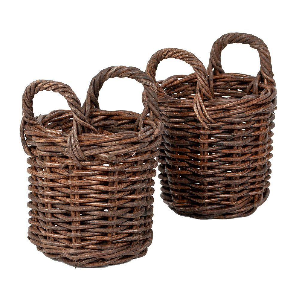 Dekokorb 2er Set Rattankorb BAKUL rund Natural Brown ca. D20cm