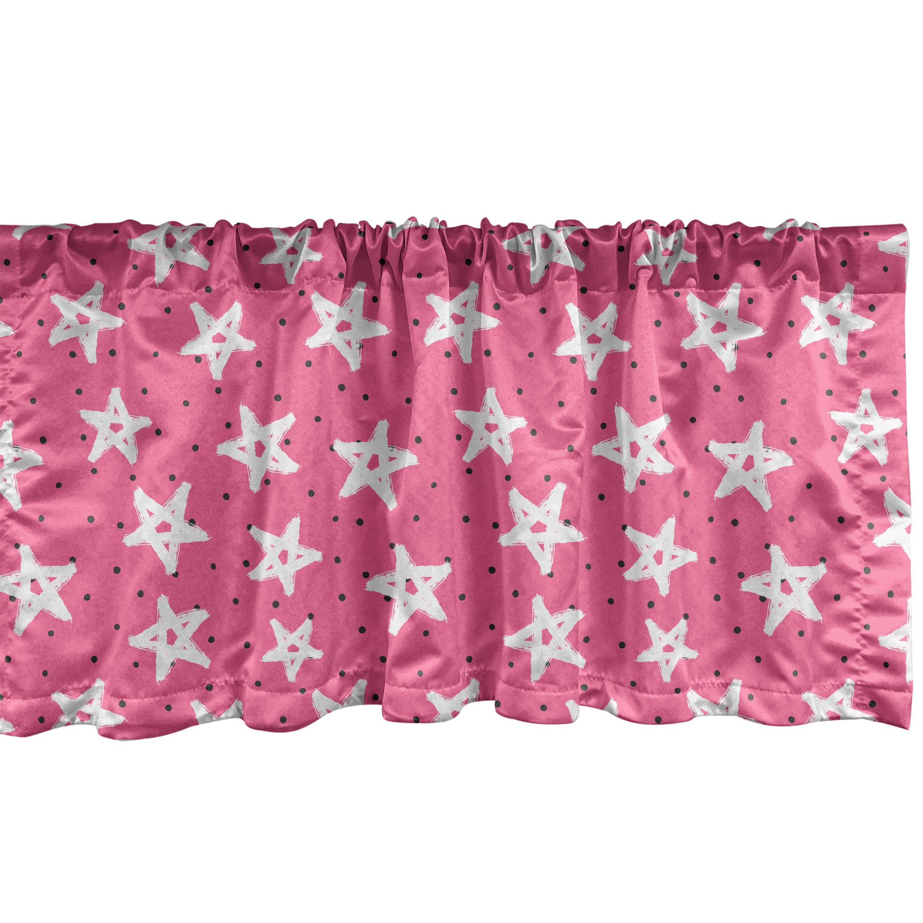 Scheibengardine Vorhang Volant für Küche Schlafzimmer Dekor mit Stangentasche, Abakuhaus, Microfaser, Rosa Tupfen Grunge Sterne Spots