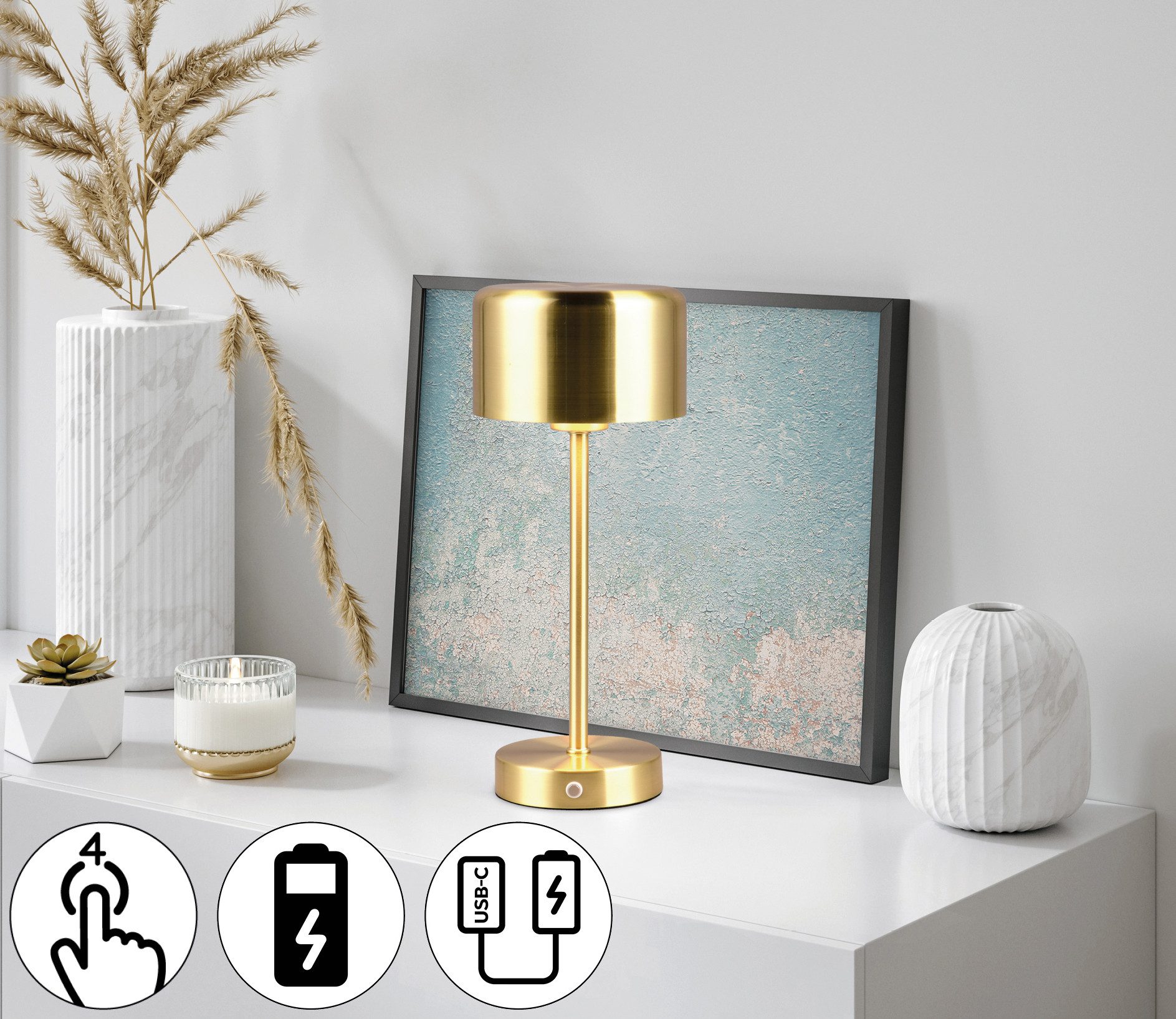 my home LED Tischleuchte Kadira, Dimmfunktion, USB-Ladefunktion, LED fest i günstig online kaufen