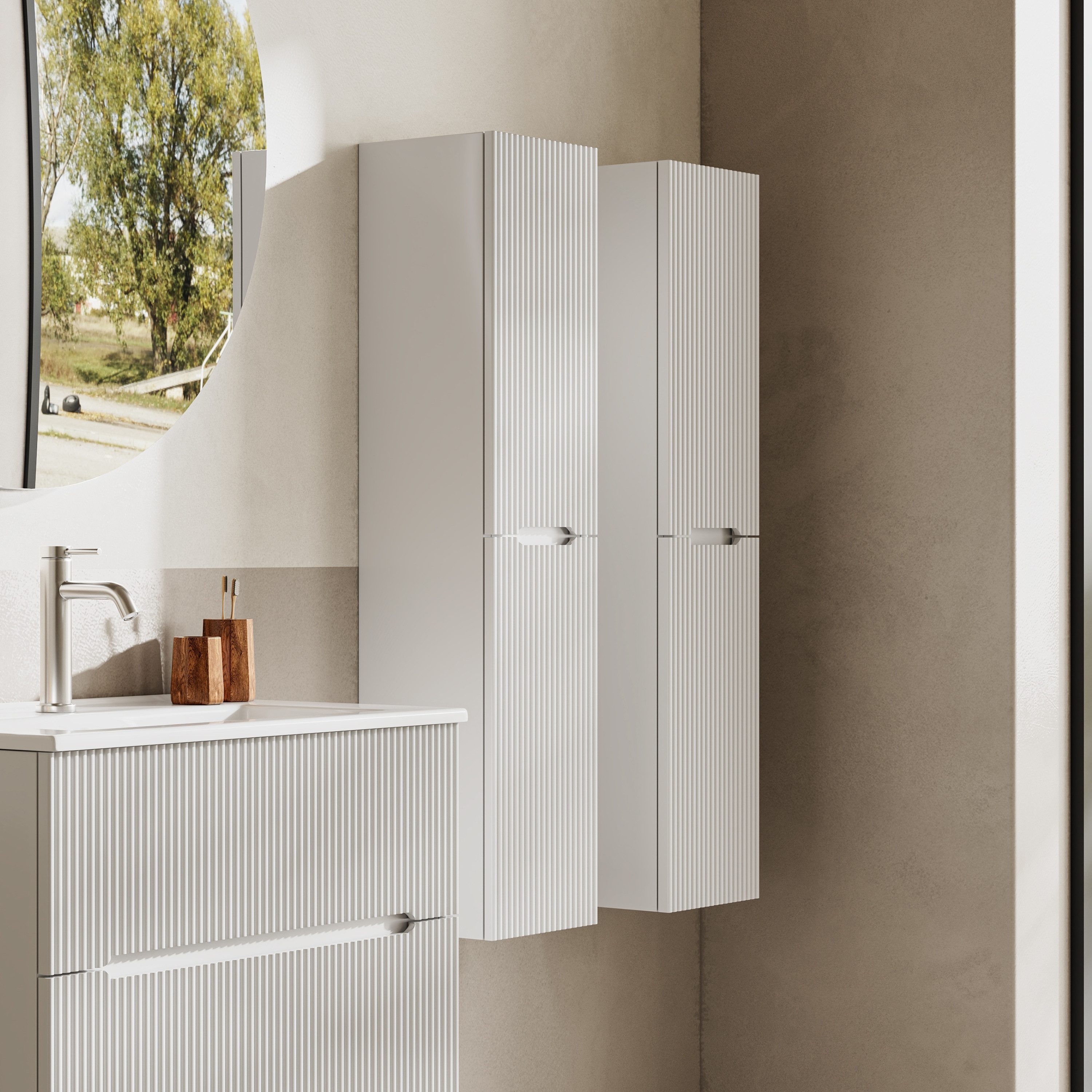 BRIDGE BENO Wandhängeschrank Hoher Badezimmerschrank, 2 Türen Mit Verstellbaren Einlegeböden, 1-tlg., 30 X 110 X 21 cm – Links/rechts Montierbar
