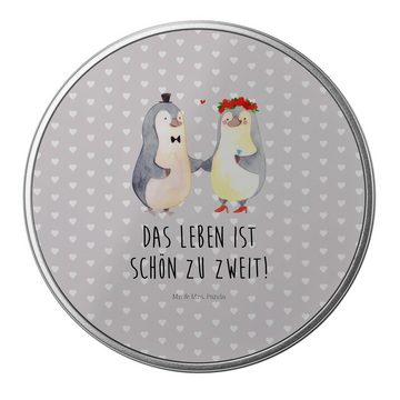 Mr. & Mrs. Panda Aufbewahrungsdose Pinguin Heirat - Grau Pastell - Geschenk, Metalldose, Keksdose, Bräut (1 St), Einzigartiges Design