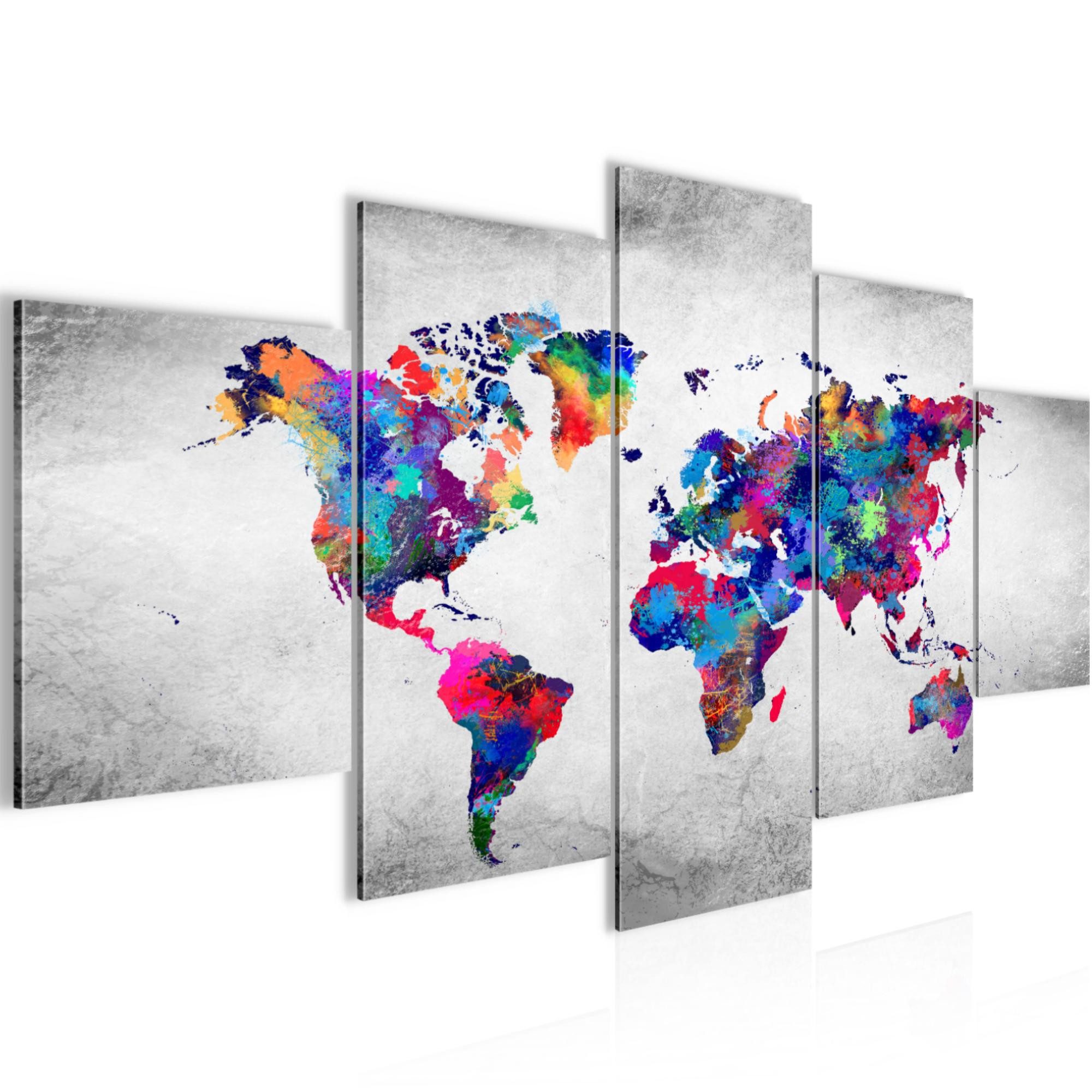 Runa Art Wandbild Bilder Weltkarte 5 Teilig Wanddekoration Design Bunt 013351b, 200L x 100B cm