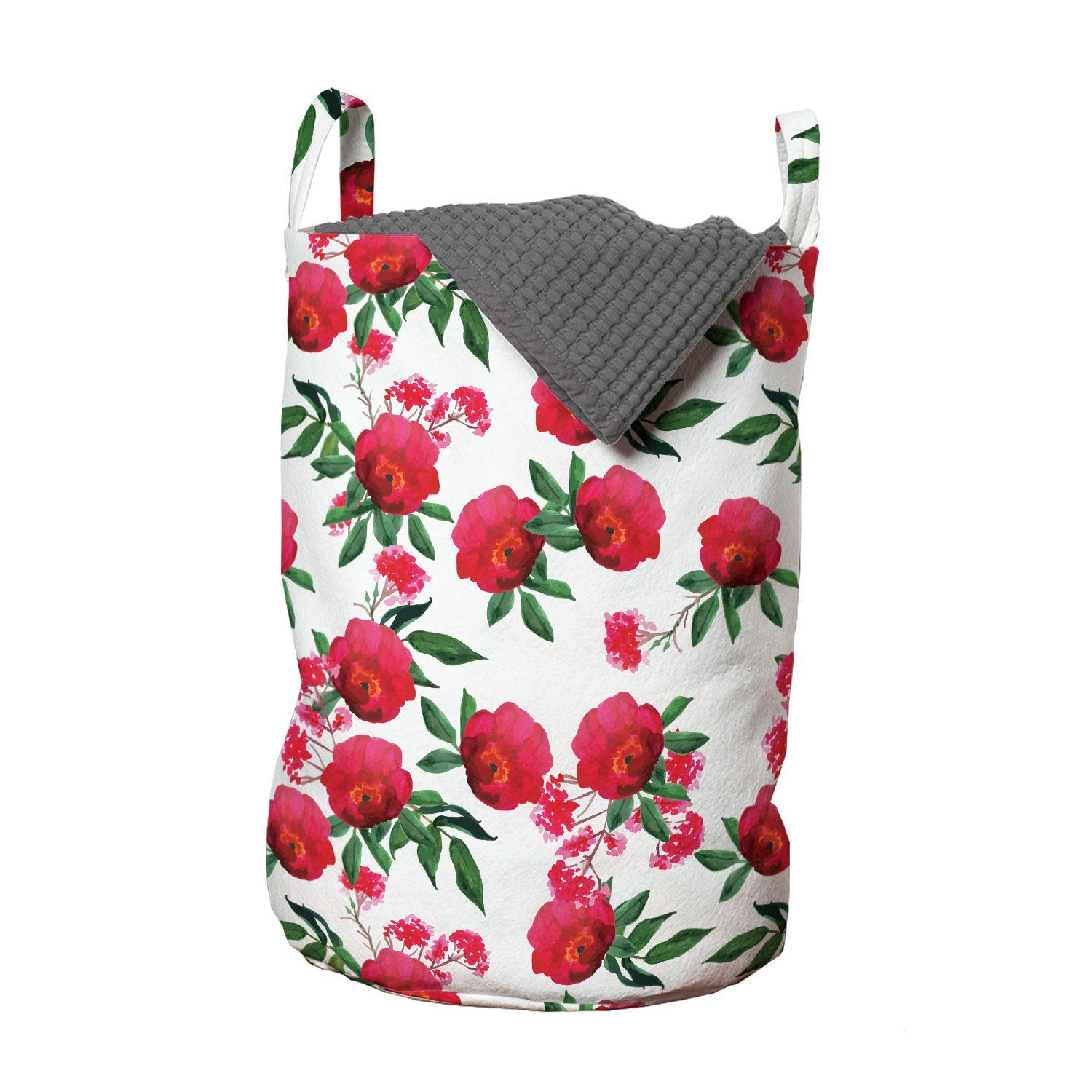 Abakuhaus Wäschesäckchen Wäschekorb mit Griffen Kordelzugverschluss für Waschsalons, Blumen Aquarell Wild Roses Kunst | Wäschesäcke