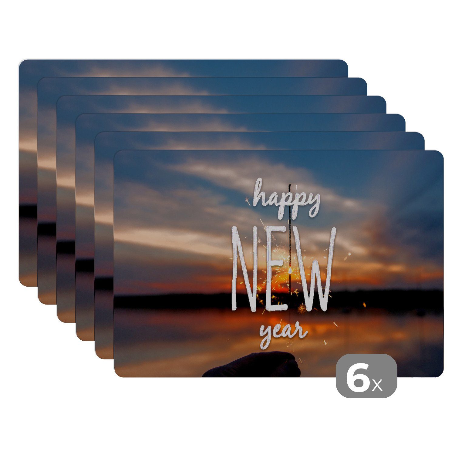 Platzset, Sprichwörter - 'Frohes neues Jahr' - Zitate, MuchoWow, (6-St), Platzset, Platzdecken, Platzmatte, Tischmatten, Schmutzabweisend