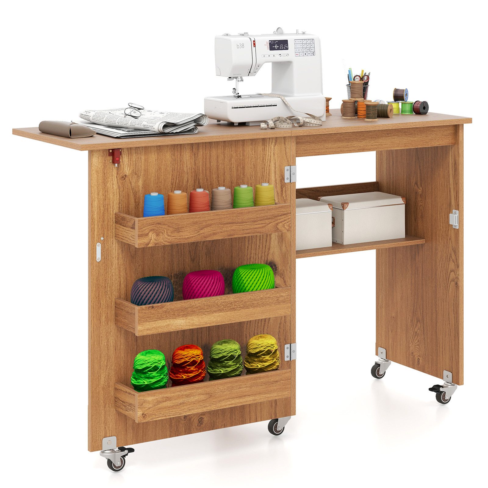 COSTWAY Schreibtisch, Nähtisch klappbar, Nähschrank mit günstig online kaufen