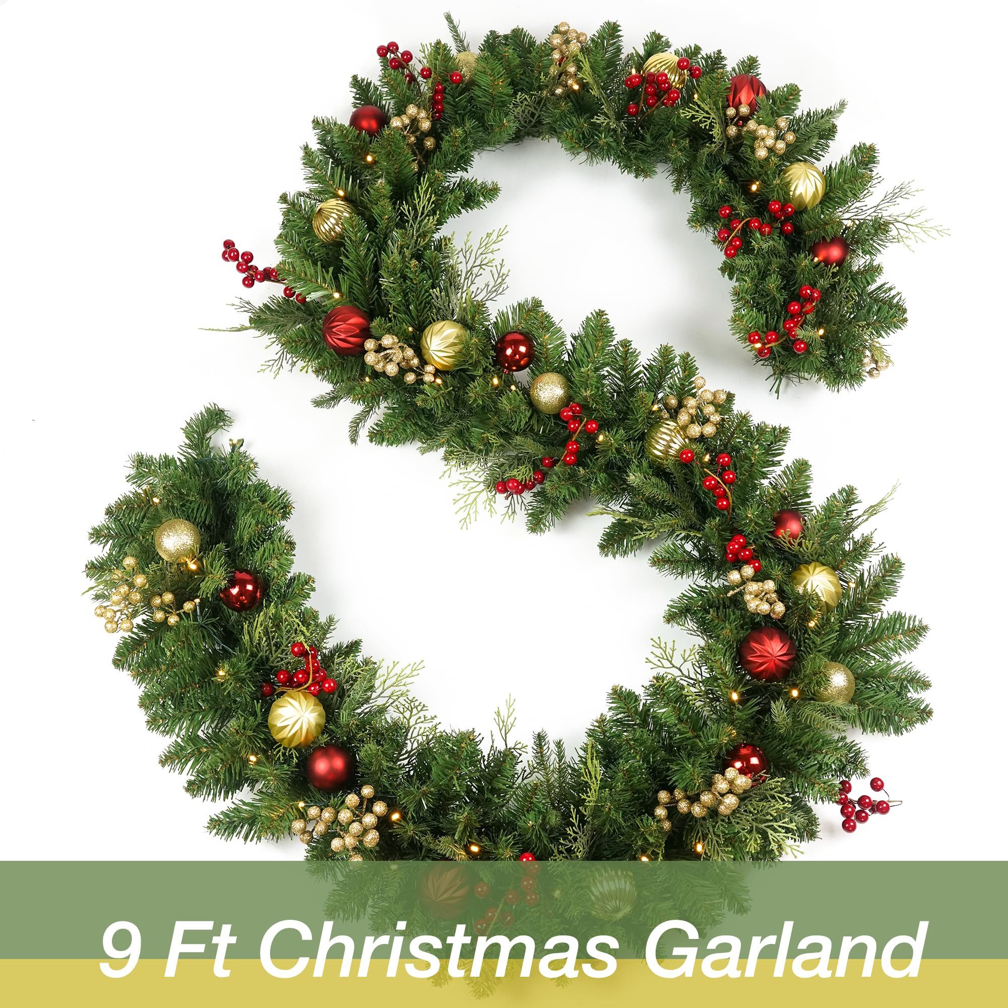 Kunstgirlande Weihnachtsgirlande mit Beleuchtung Weihnachtsdekoration für, Coonoor, Kaminsims, Treppenhaus, Innen- und Außenbereich – Bild 3 von 5