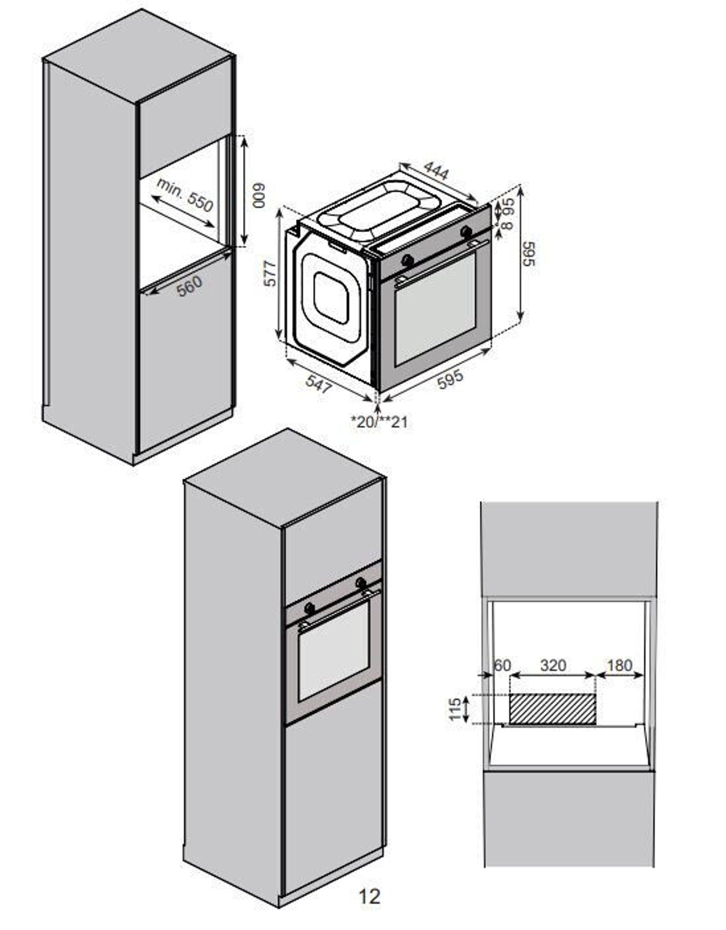Gasline Backofen-Set Gasline Einbaubackofen GB850-FIX + Hybrid Kombi Glas Gas Elektro 60 cm