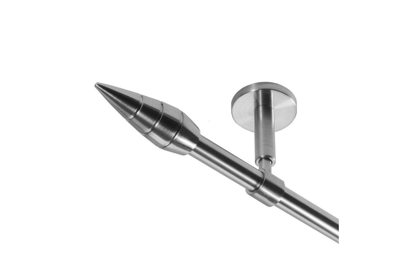 BASIT Gardinenstange Rohr Edelstahl 16 mm mit Deckenträgern 120 cm E18, Ø 16 mm, 1-läufig, verschraubt, Edelstahl, D11 120 cm E18 Spitze