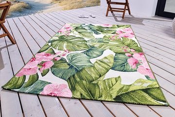 Teppich OASIS 175x120cm rosa / grün / weiß, riess-ambiente, rechteckig, Höhe: 3 mm, Wohnzimmer · Flachgewebe · florales Design · Blattmuster · Outdoor
