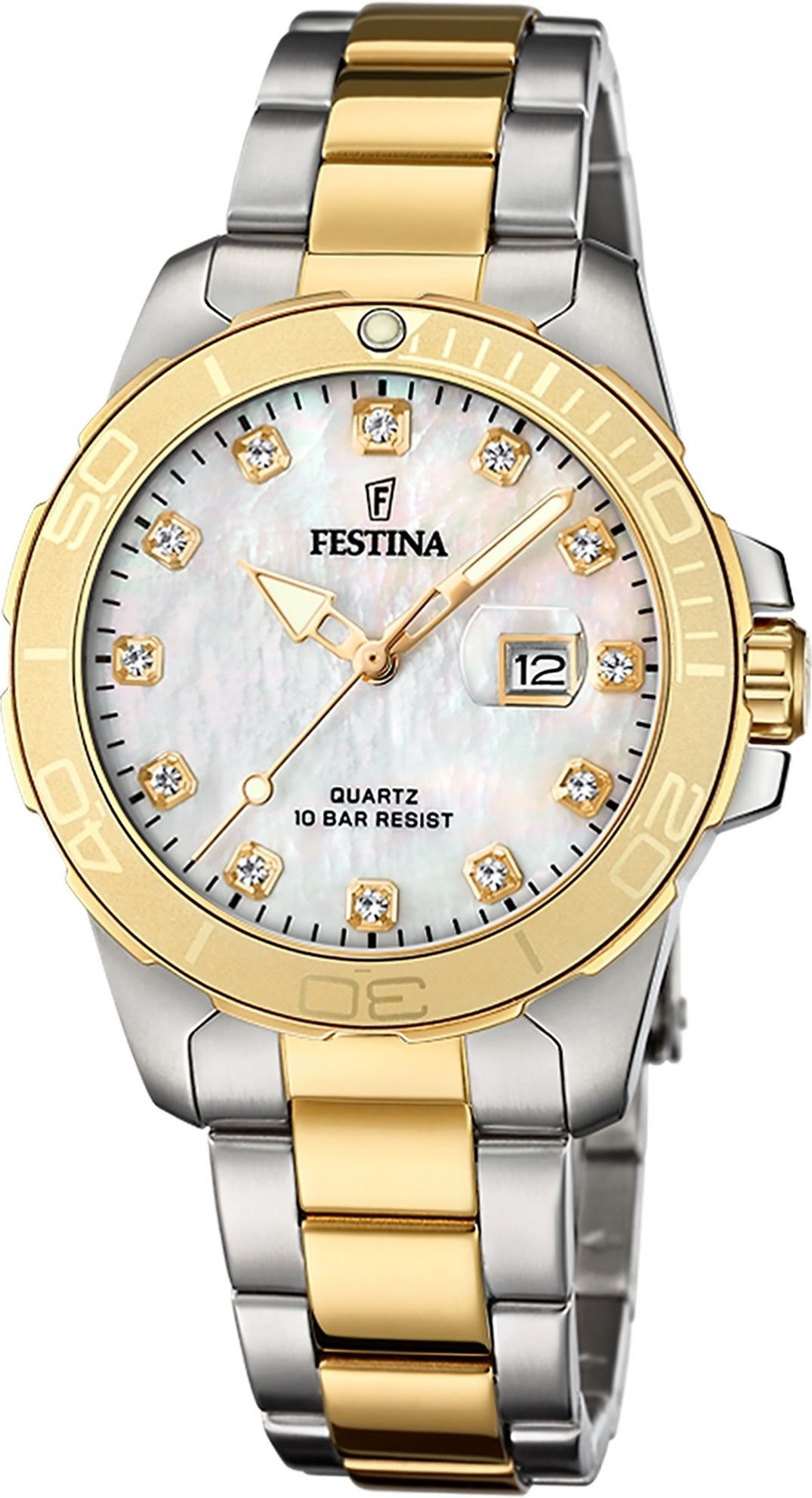 Quarzuhr Festina Damenuhr Edelstahl silber gold