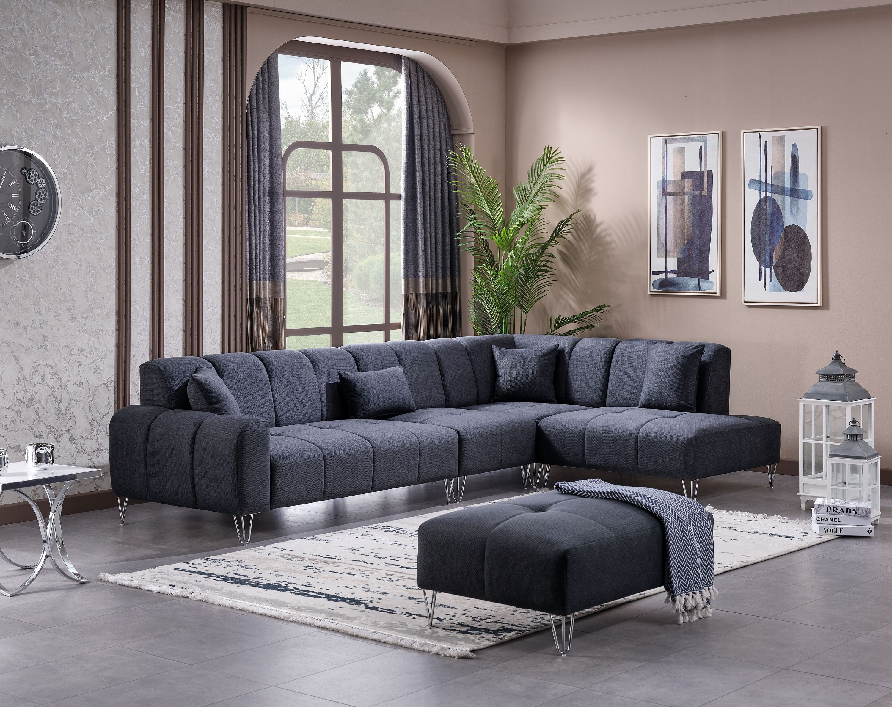 Nobelaa Ecksofa Ecksofa "Wasserrose" Ottomane rechts + Hocker