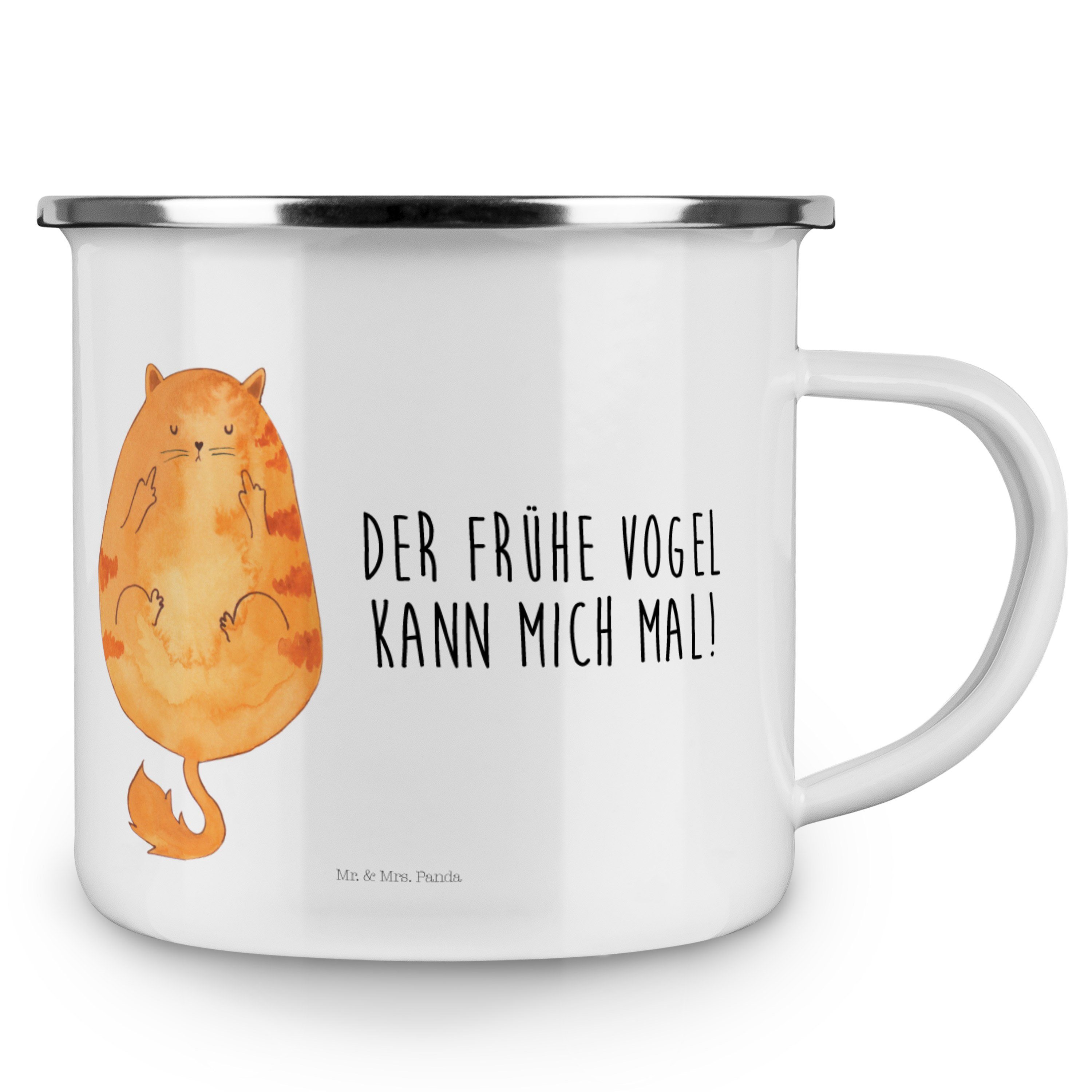 Mr. & Mrs. - Becher - Weiß Mietze, Panda Katze Katzenmotive, Emaille, Geschenk, Frühaufsteher Emaille