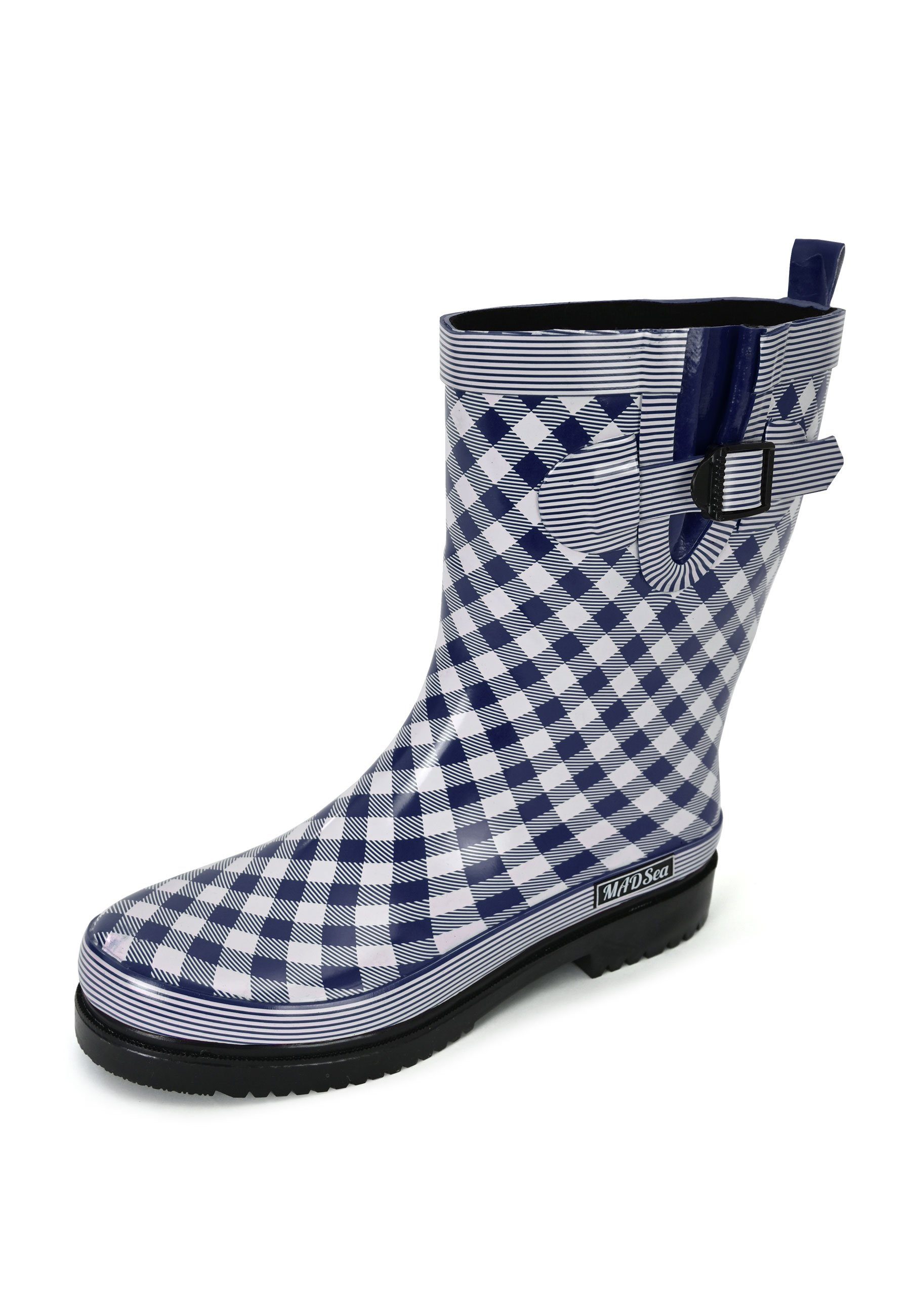 MADSea Checkered Gummistiefel dunkelblauer karierter Stiefel mit Deko-Schna günstig online kaufen