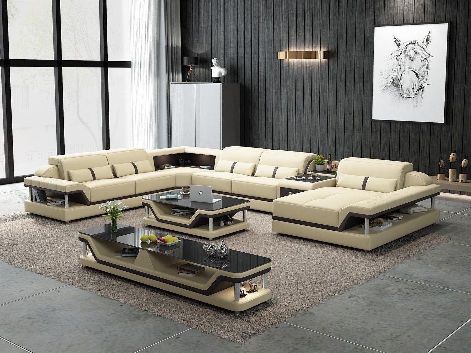 JVmoebel Ecksofa, Ecksofa Designer Sofa mit U-Form Wohnlandschaft USB Couch Grau/Schwarz