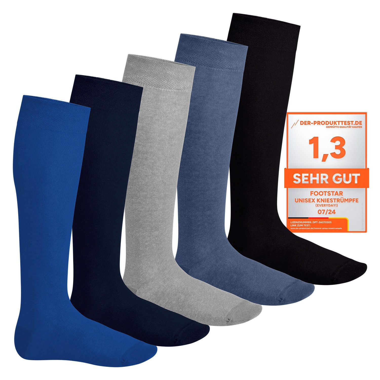 Footstar EVERYDAY! 5 PAAR Damen & Herren Kniestrümpfe Lange Socken kniehoch