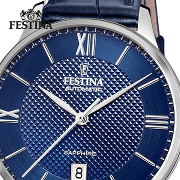 Festina Quarzuhr Festina Herren Uhr F20484/3 Leder, Herren Armbanduhr tonneau, rund, Lederarmband blau