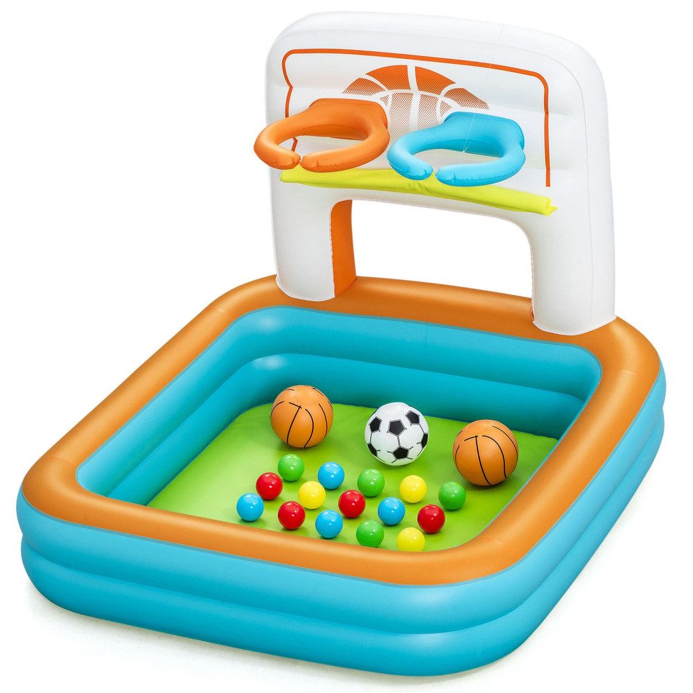 BESTWAY Bällebad Spielcenter Bällepool Kinderspielplatz, (Spar-Set, 1-tlg., 120 x 107 x 84 cm bunt), 3-in-1, Basketballkörbe, Minitor, 15 Bälle