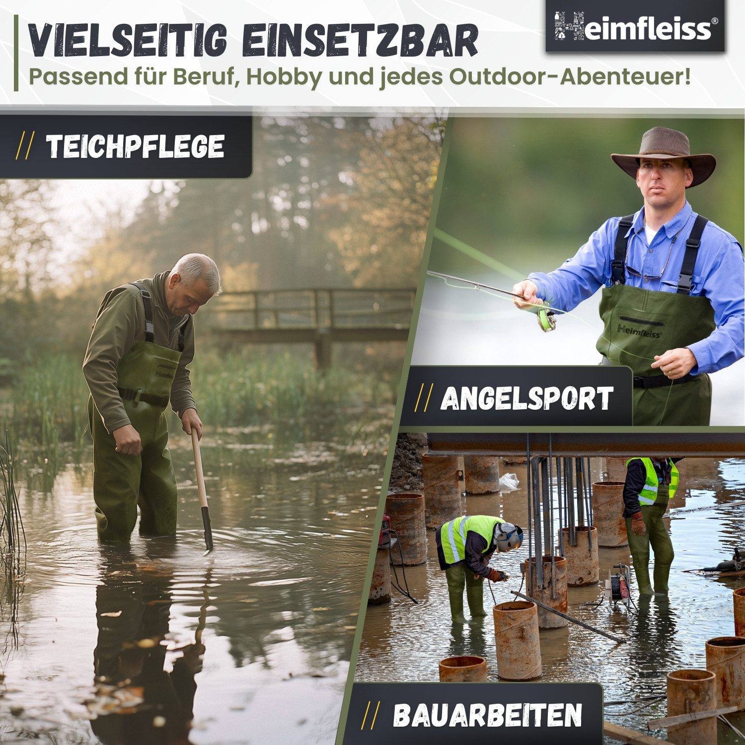 Heimfleiss® Wathose Anglerhose wasserdicht mit Stiefel Angeln Jagd (Komplettset mit Gürtel, 5-tlg., inkl. Socken & Einlegesohlen) rutschfeste Profilsohle verstä – Bild 5 von 5