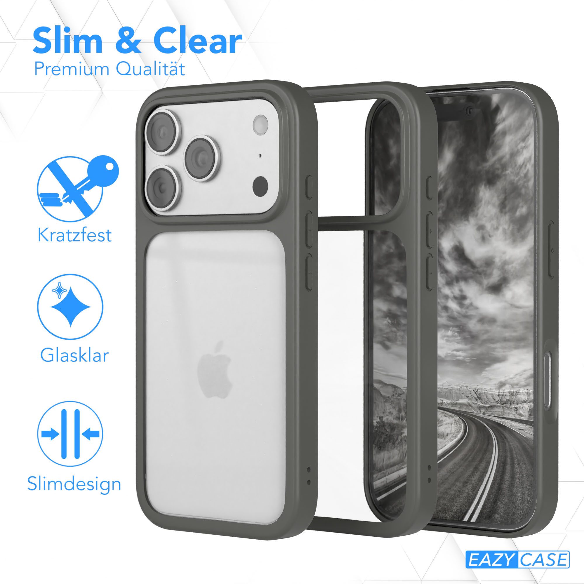 EAZY CASE Handyhülle Bumper Case für Apple iPhone 17 Pro 6,3 Zoll, Schutzhülle mit Kameraschutz transparent stoßfestes Backcover Grau – Bild 5 von 5