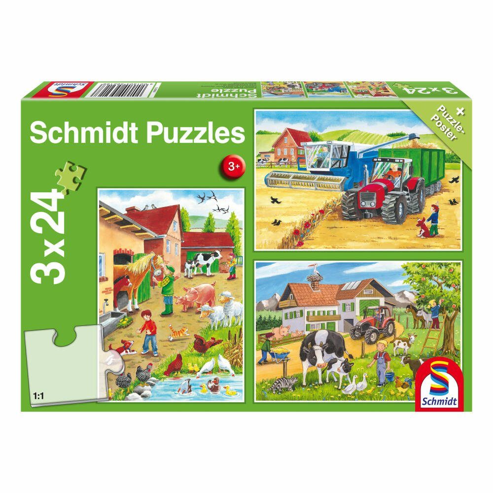 Schmidt Spiele Puzzle Tiere Auf dem Bauernhof 3x24 Teile, 72 Puzzleteile