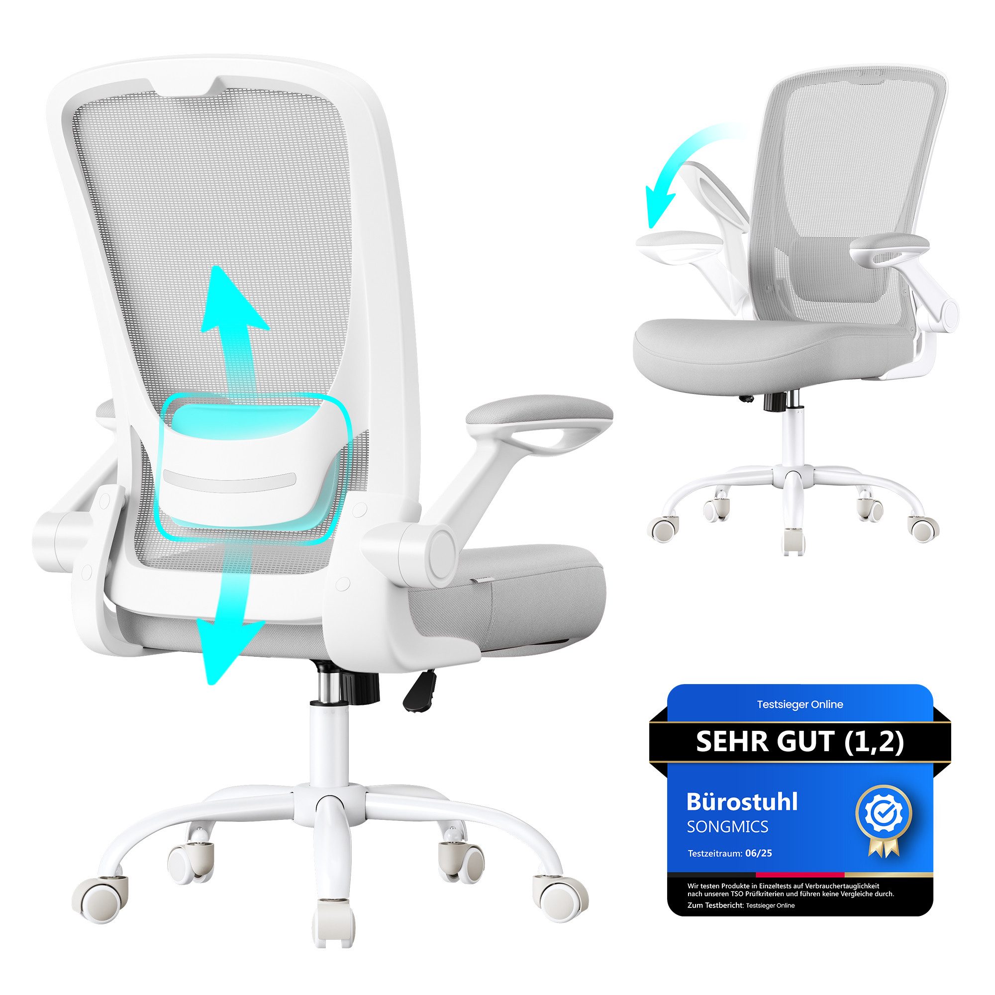 SONGMICS Bürostuhl, ergonomisch, Drehstuhl mit Mesh, Wippfunktion, klappbar günstig online kaufen