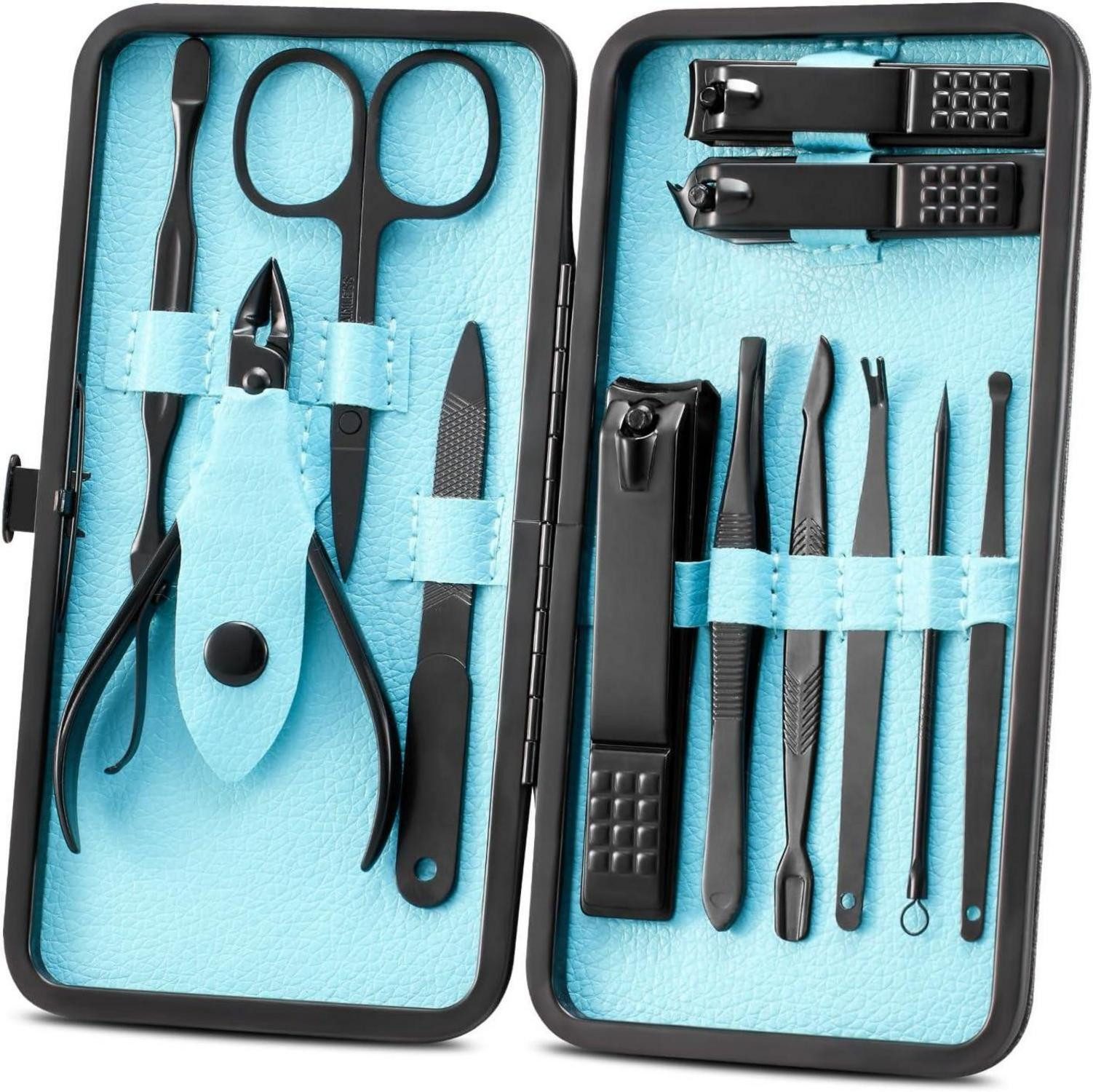 Nagelschere Maniküre Pediküre Set 12-teilig Edelstahl Pflegeset mit Reise-Etui