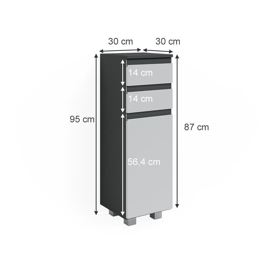 Vicco Midischrank J-Shape, Weiß/Anthrazit, 30 x 95 cm (1-St)