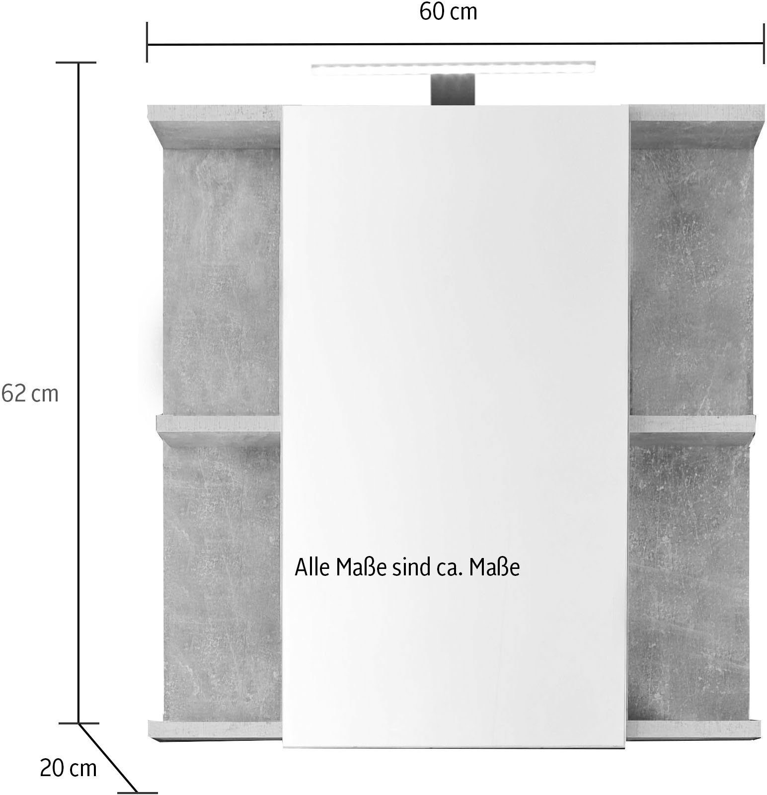 trendteam 20 grau, / Spiegell, 62 / 60 mit Spiegelschrank LED-Beleuchtung (2-St) cm, B/H/T: ca.