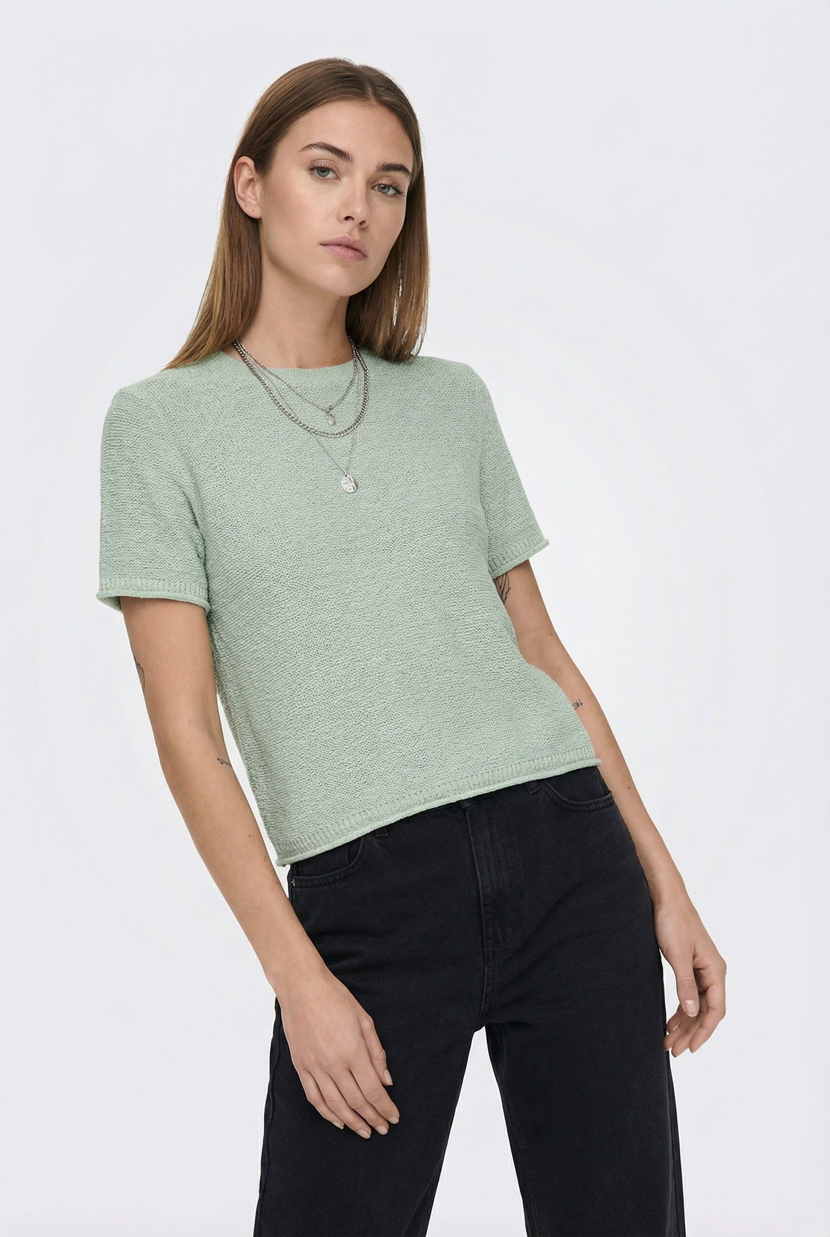 ONLY Kurzarmpullover ONLSUNNY S/S PULLOVER NOOS KNT Kunstfaser, regular fit