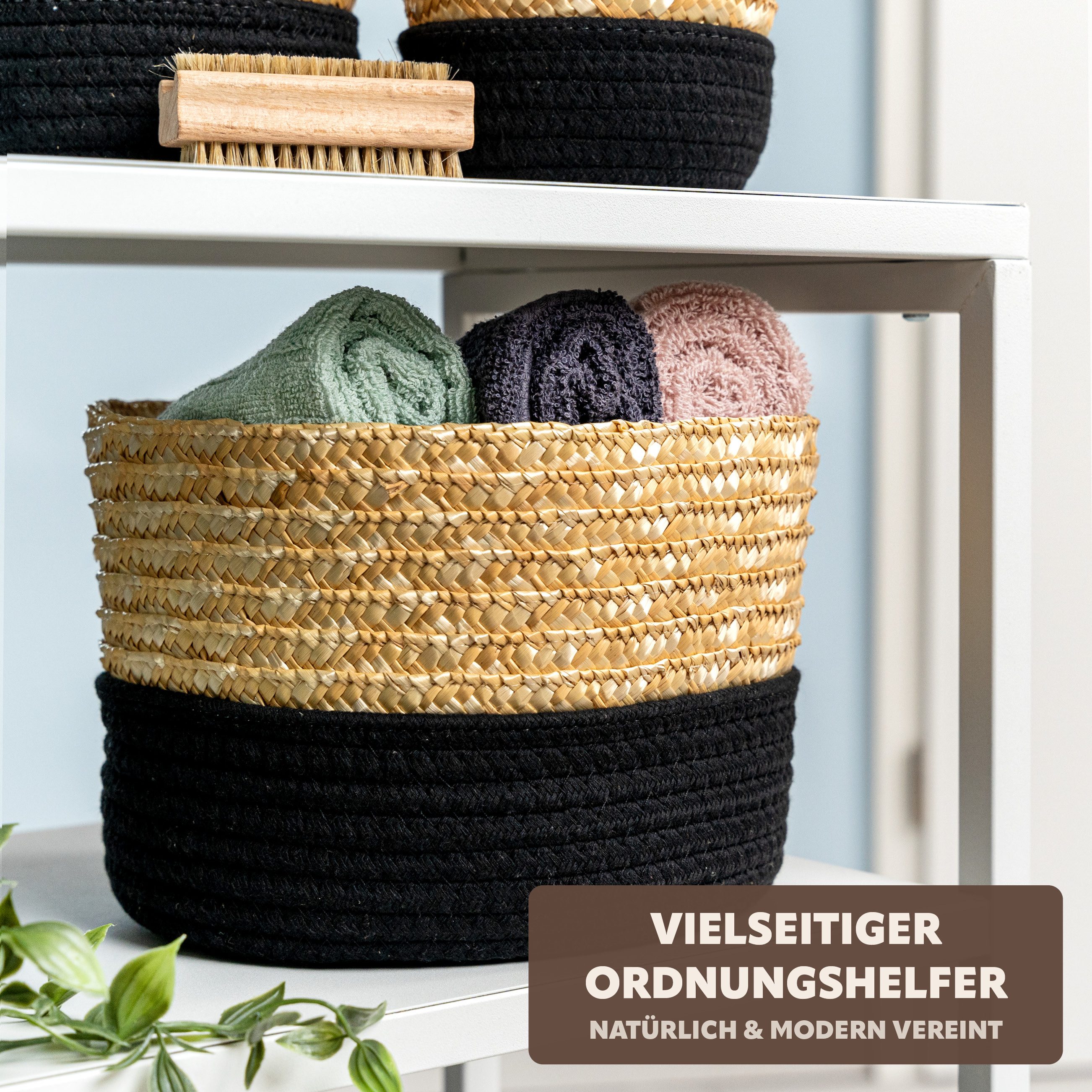 bremermann Aufbewahrungskorb Aufbewahrungskorb aus Baumwolle/Strohgeflecht Ø 24 cm (1 St)