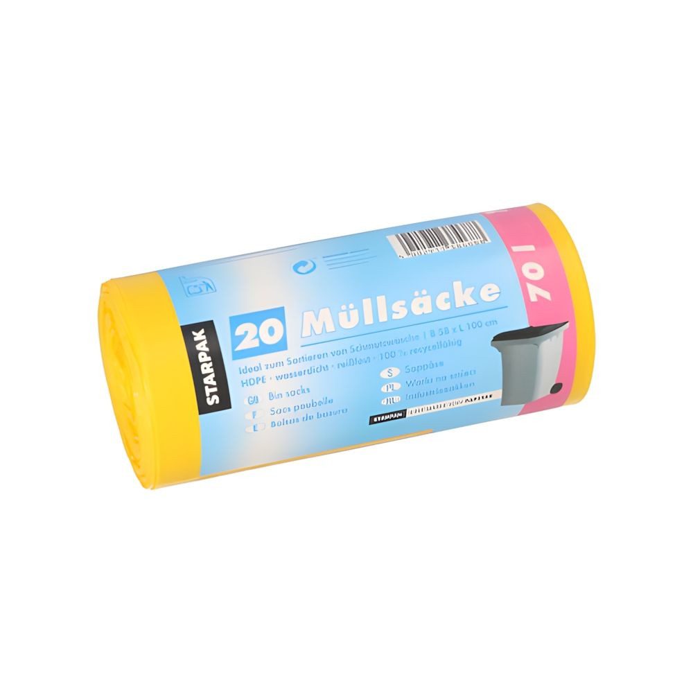 PAPSTAR Müllbeutel Müllsäcke, HDPE 70 l 100 cm x 58 cm gelb 23 my 500 Stk