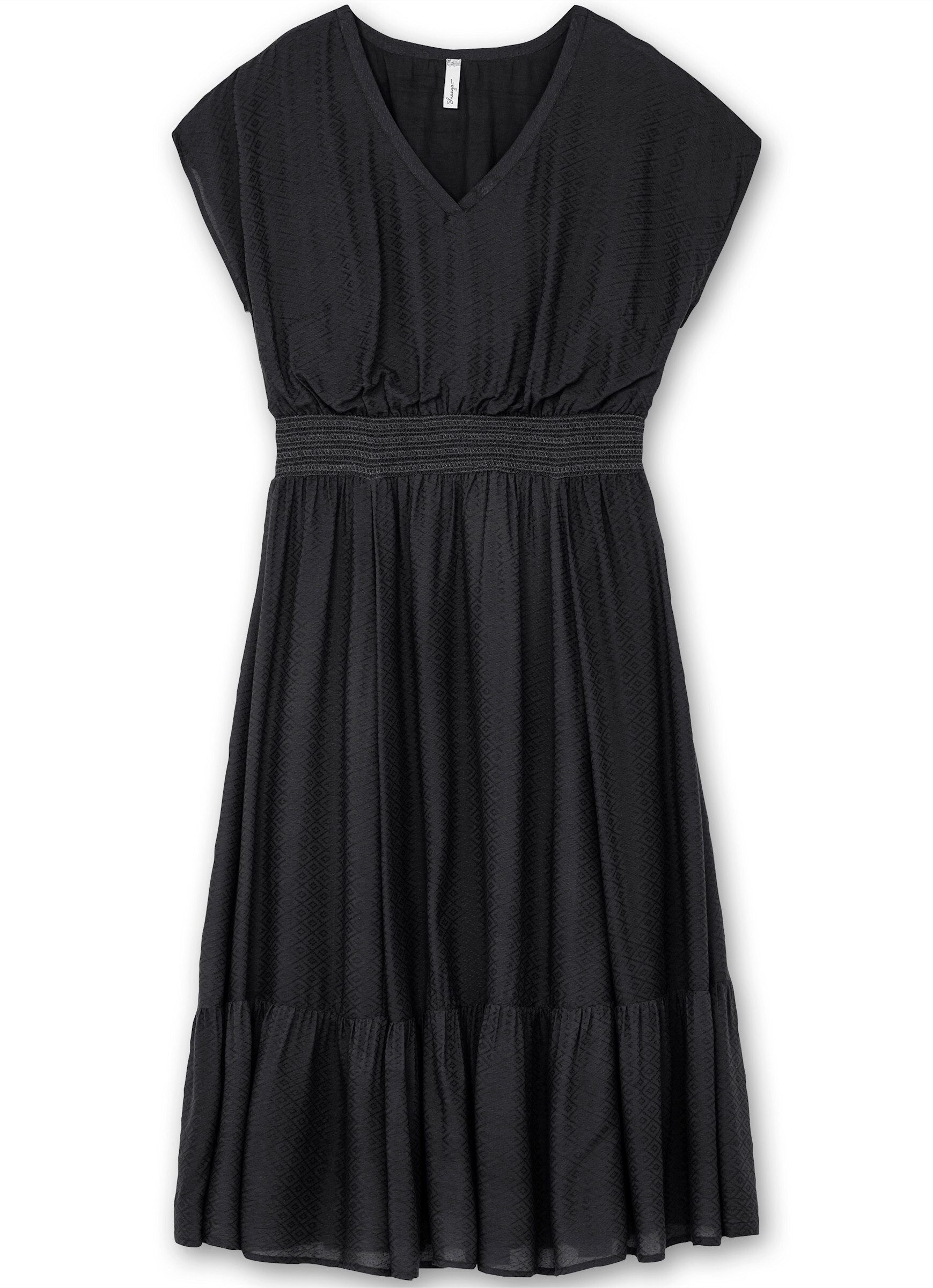 Sheego Etuikleid Maxikleid Kurzarm mit Smokbund und Volant am Saum