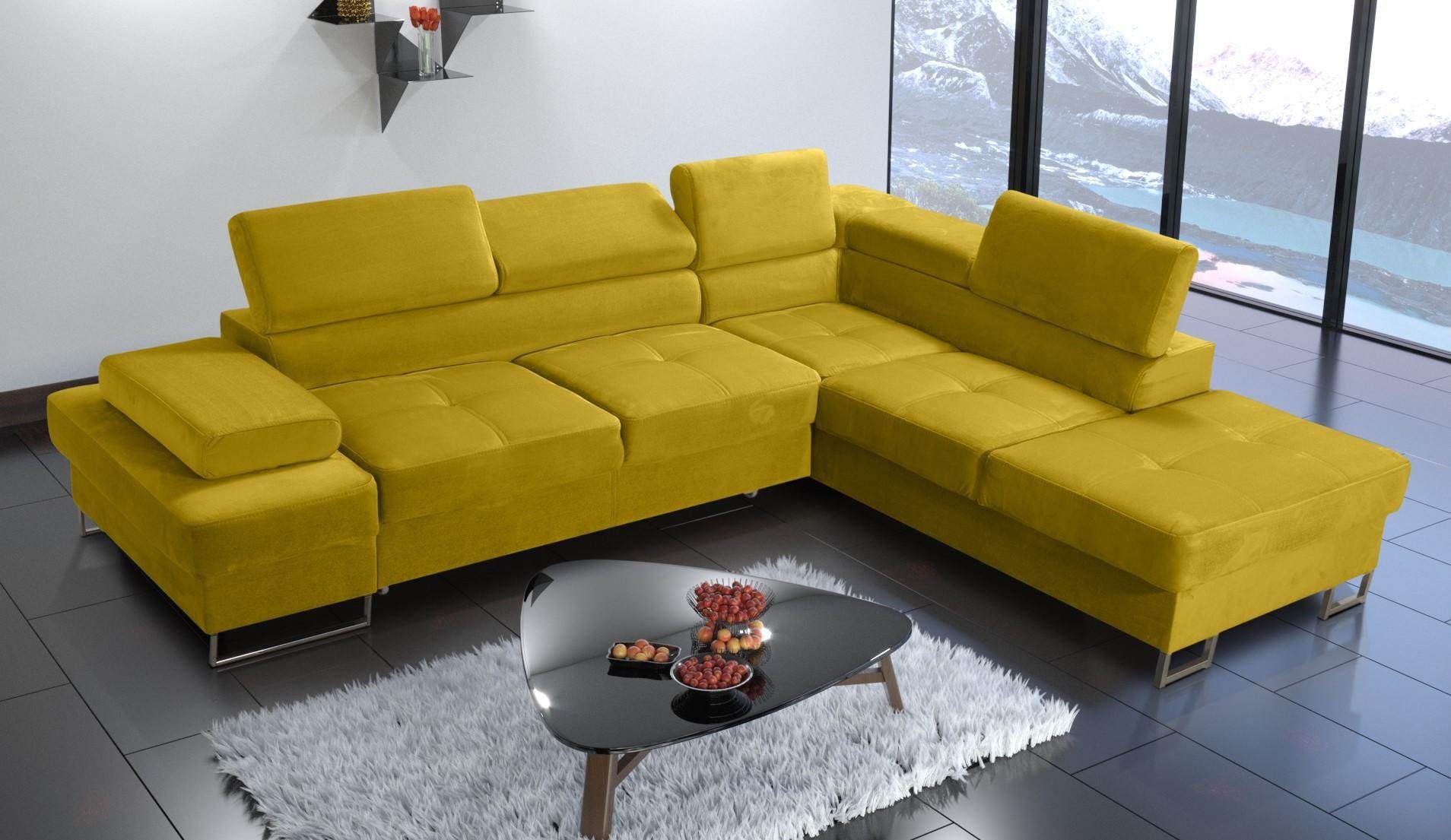 L-Form Ecksofa, Textil gelb Ecksofa JVmoebel Wohnzimmer Modern Couch Polsterung