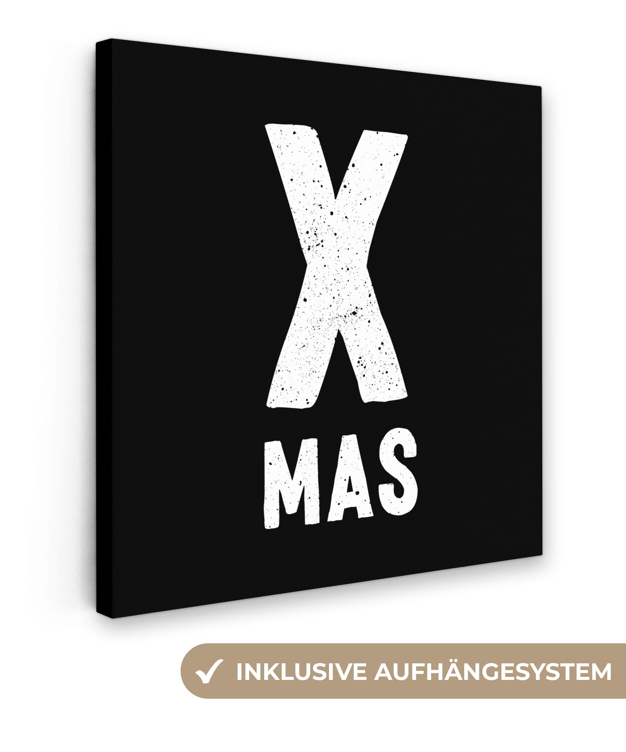 OneMillionCanvasses® Leinwandbild Xmas - Weihnachten - Schwarz - Vintage - Zitate, (1 St), Leinwand Bilder für Wohnzimmer Schlafzimmer, 20x20 cm