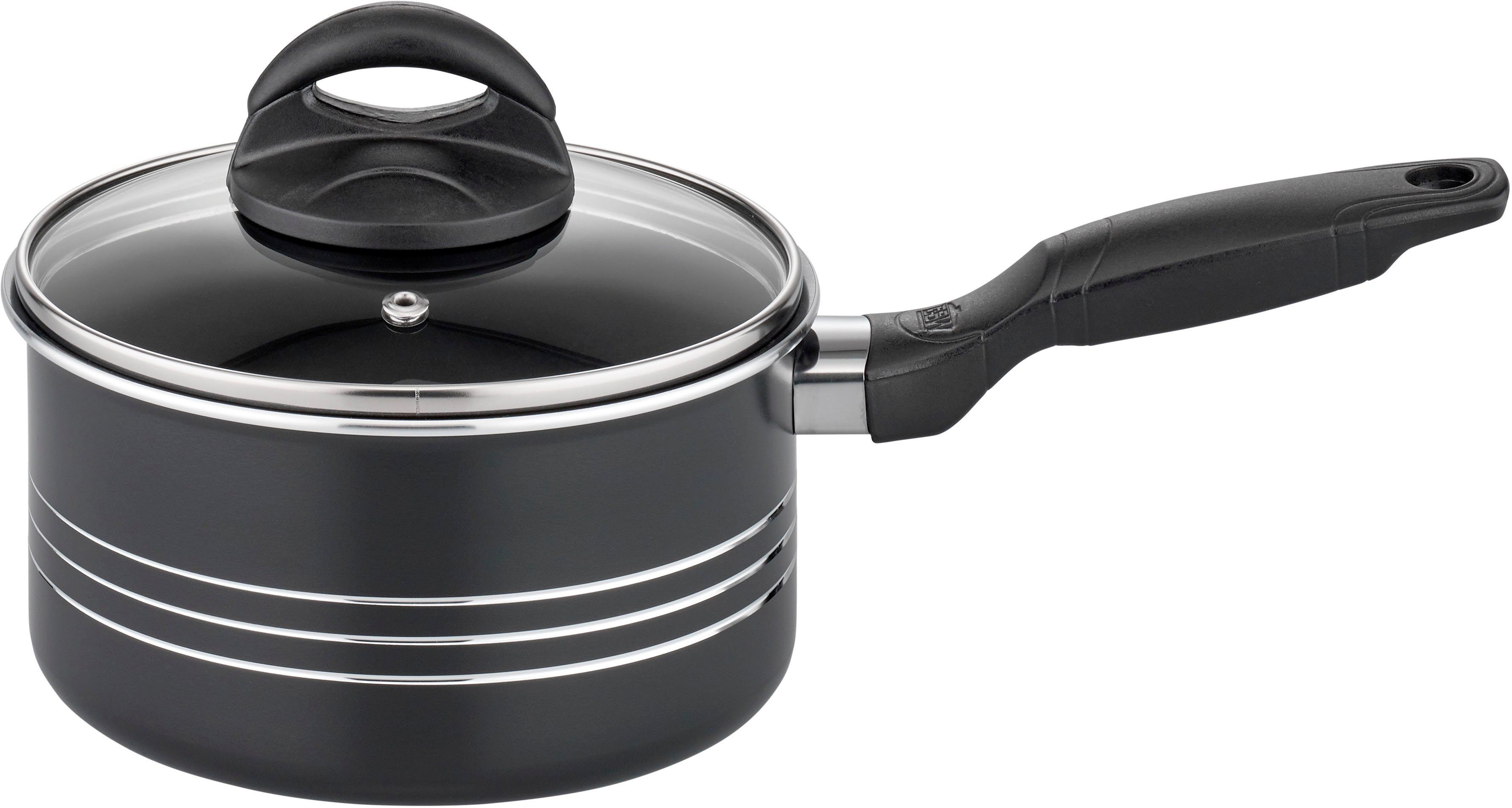 GSW Topf-Set Milano, inkl. 5-teiliges Küchenhelfer-Set, Aluminium, Kunststoff (Set, 15-tlg., je 1 Kochtopf 16/20/24cm, 1 Stielkasserolle 16cm, je 1 Pfanne 24/28cm), Kochtopf-Set mit Antihaft-Versiegelung, Induktion