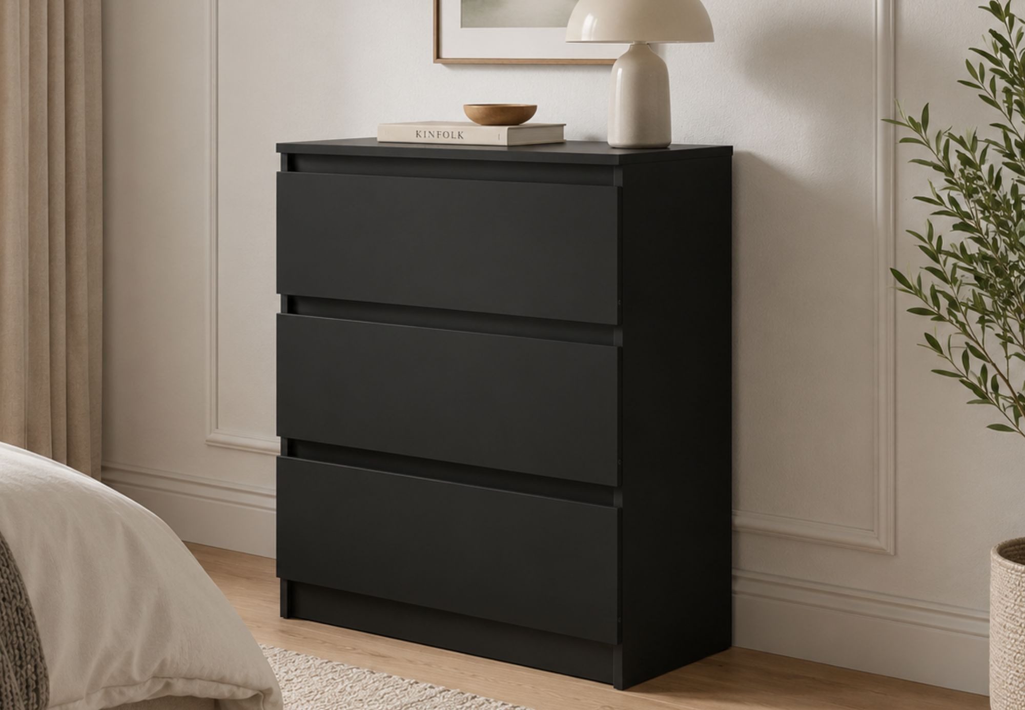 Home Collective Kommode Sideboard mit Schubladen Schubladenschrank Kommodenschrank, modern & vielseitig, mit 3 grifflosen Schubladen Schwarz
