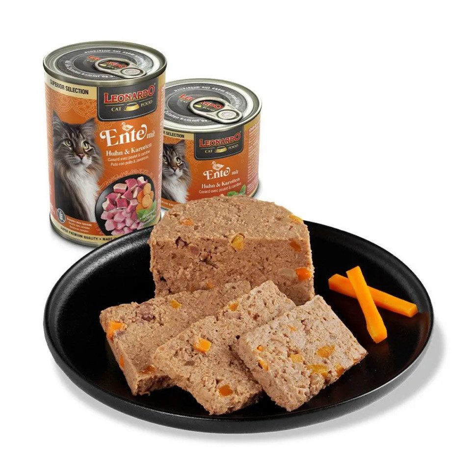 Leonardo Catfood Ente mit Huhn & Karotten - getreidefreies Nassfutter 6x200g, Nassfutter für: Katzen