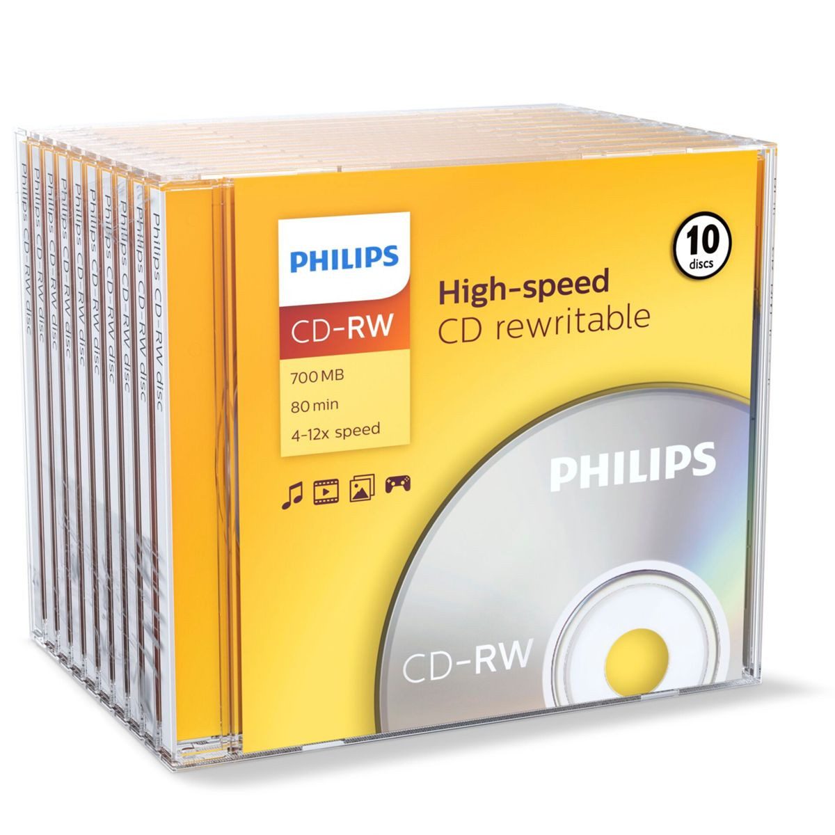 Philips CD-Rohling 1x10 CD-RW 80Min 700MB 4-12x JC