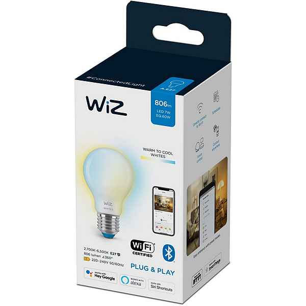 WiZ »White 60W E27 Standardform Tunable 7W matt Einzelpack« LED-Leuchtmittel, E27, 1 St., Warmweiß, Kreieren Sie mit Wiz Tunable White LED Lampen smarte Beleuchtung