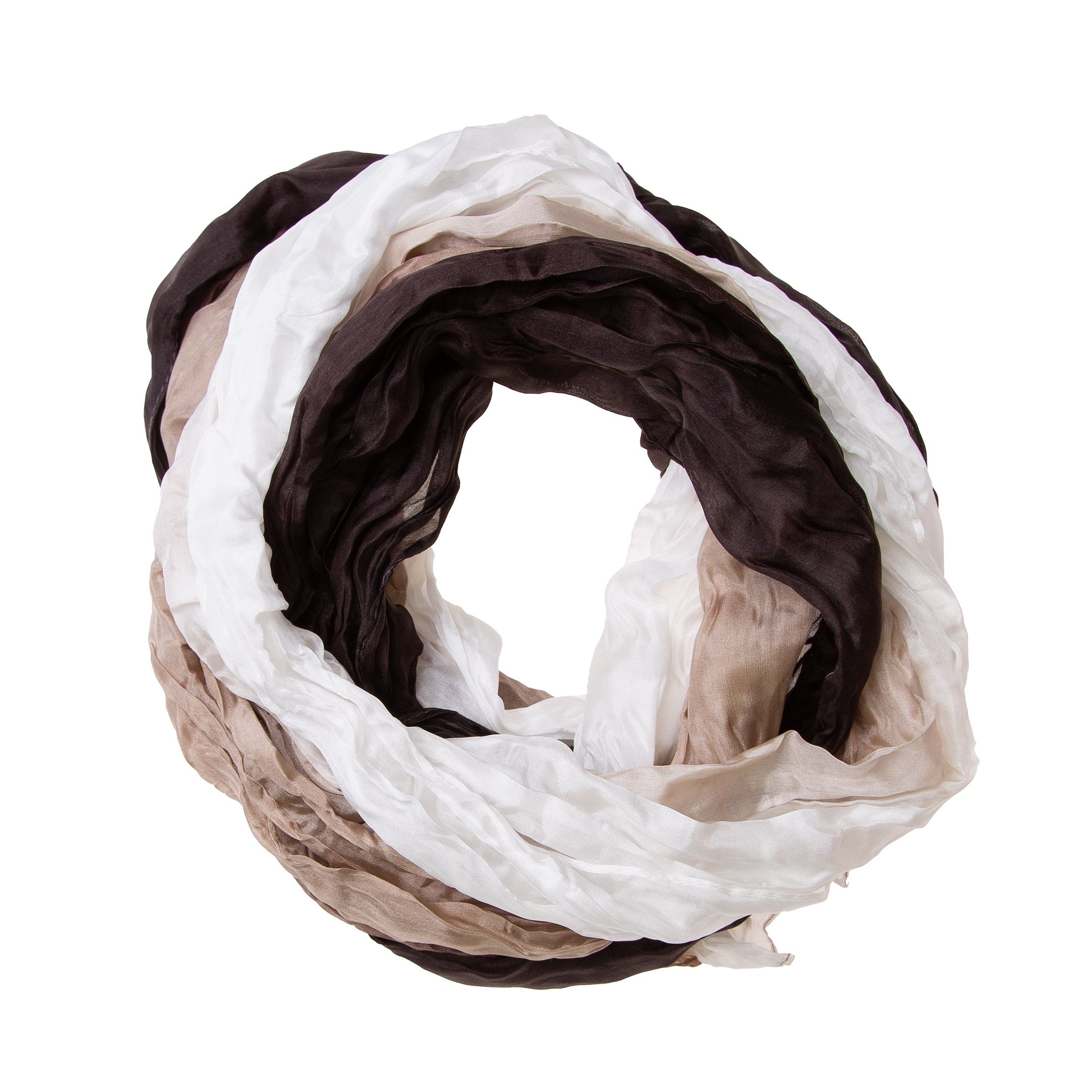 Silkroad Seidenschal Knitterschal Halstuch Schal XXL Farbverlauf weiß-beige-braun